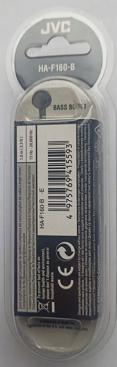 Stereo headphones JVC HA-F160 black 16 ohm jack Manufacturer code HAF160B