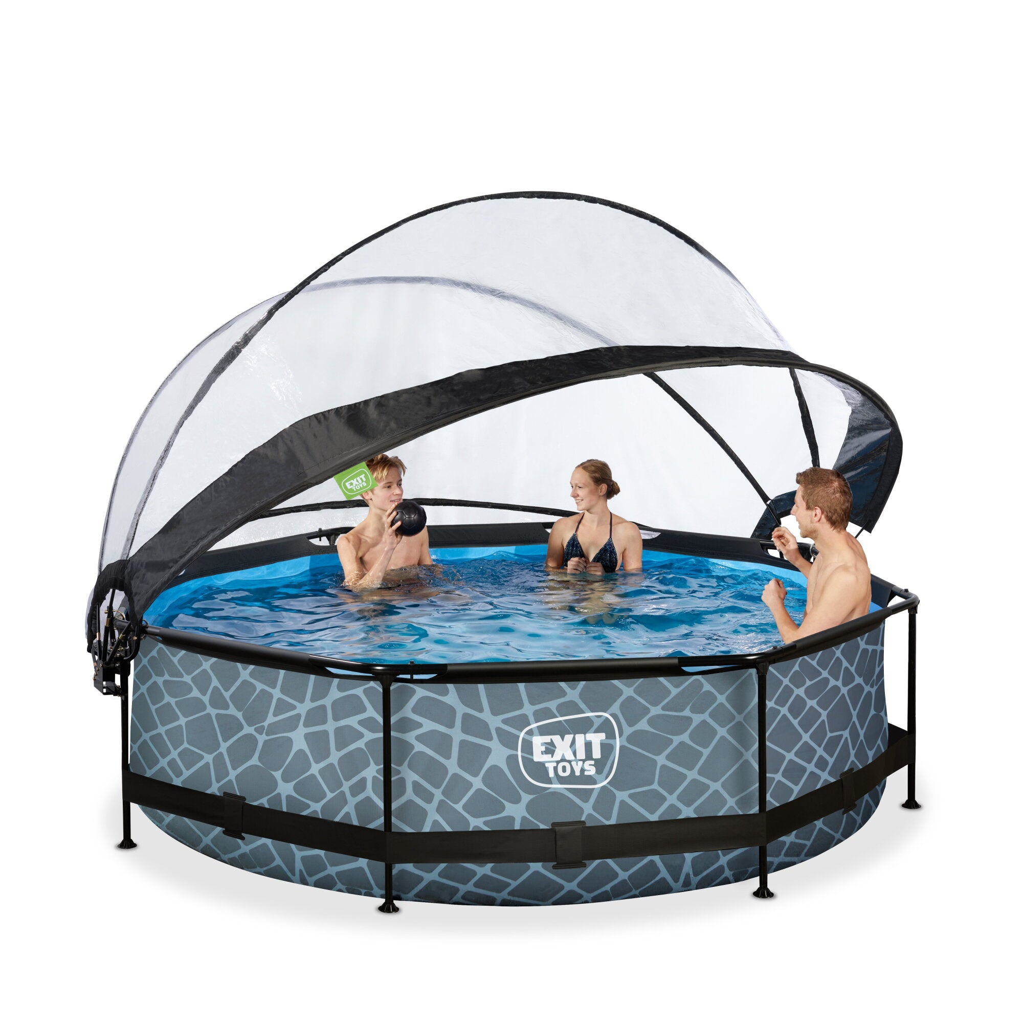 Stone EXIT ø300x76cm Swimming Pool with Filter Pump and Dome - Grey Kind frame