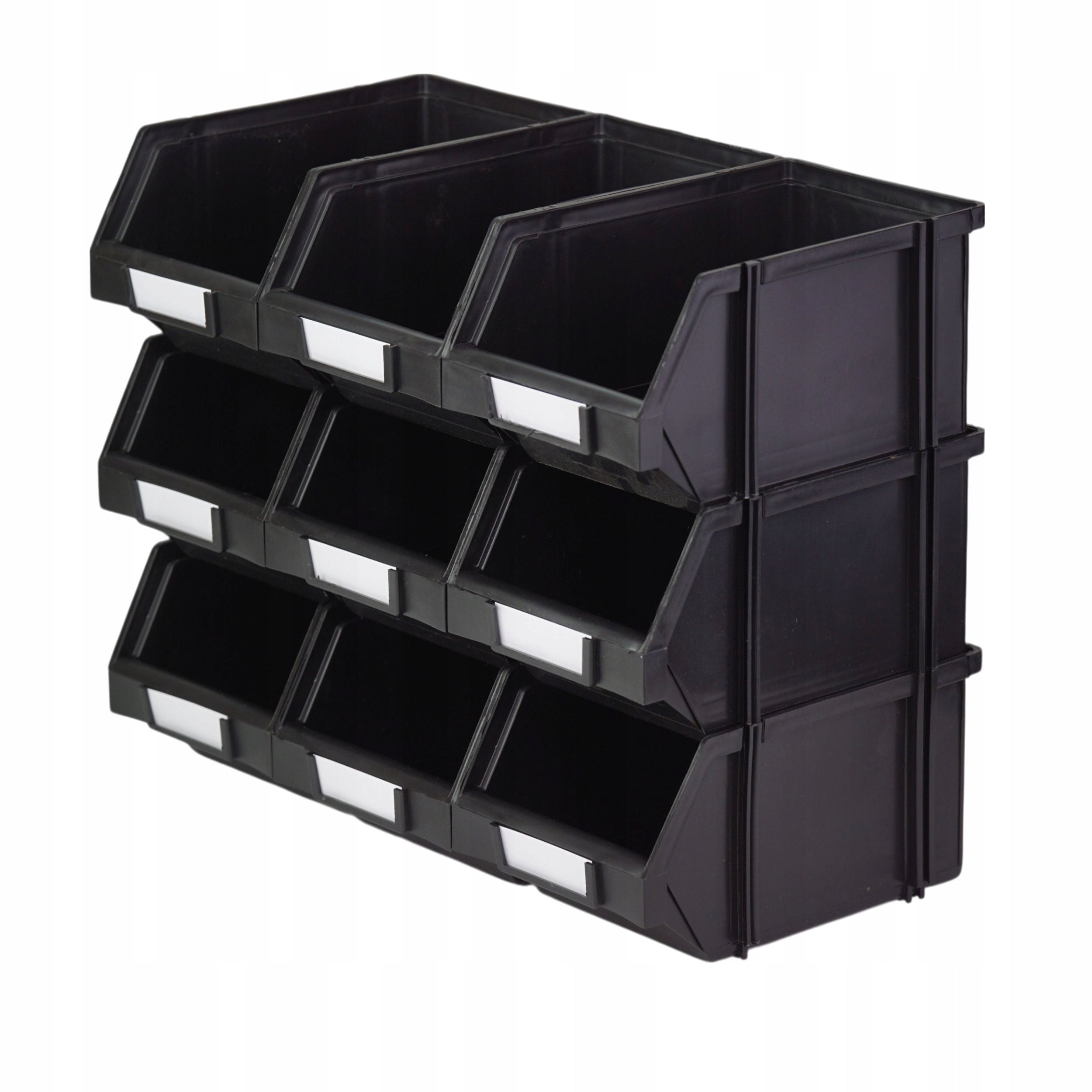 Storage containers 230x150x125 Modular workshop rack + labels x9 Color black