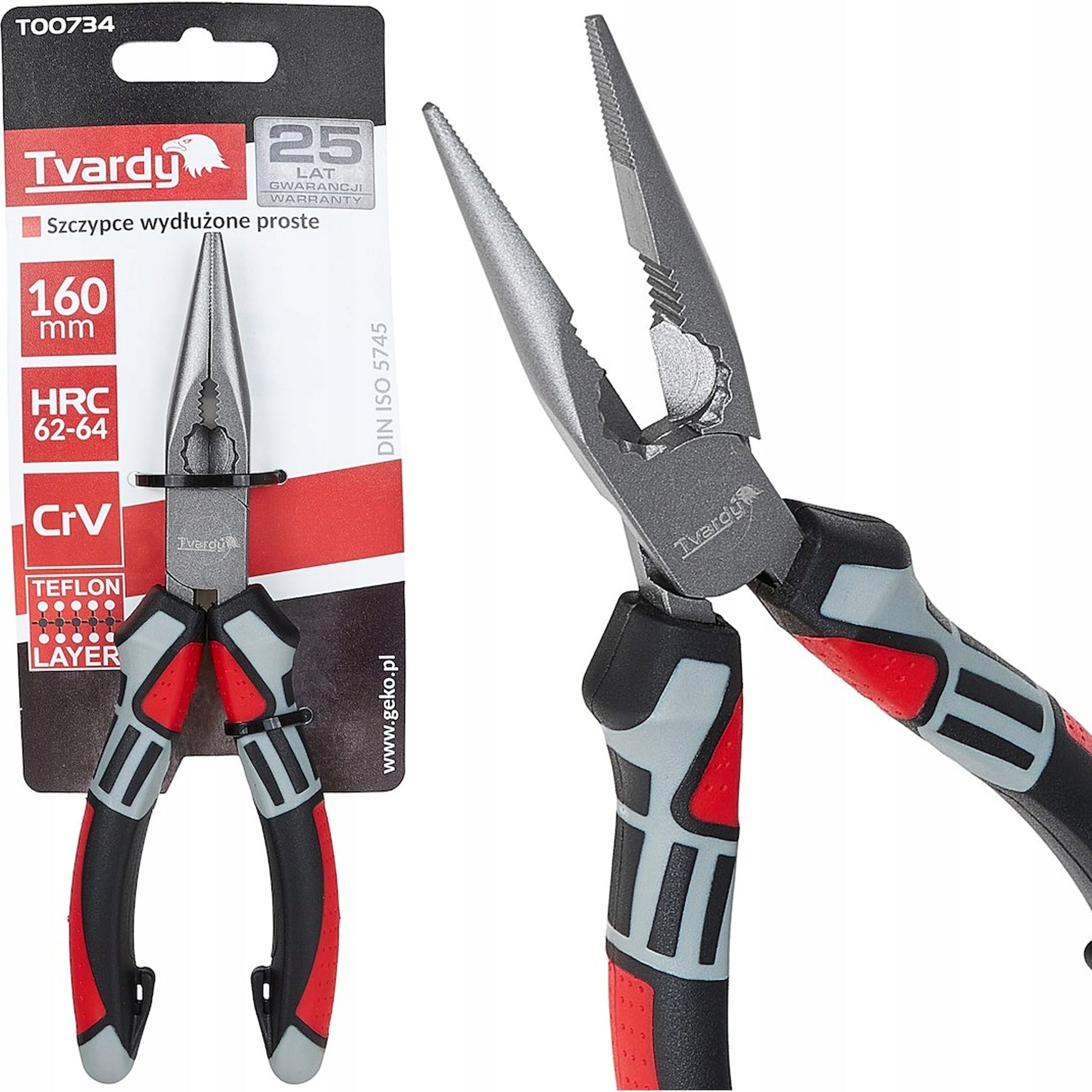 Straight elongated pliers 160mm CrV Tvardy T00734