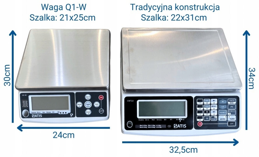 Straight scale with legalization pan 21x25cm Q1-W 6/15kg 2/5g SATIS Q1W615M26 Manufacturer code Q1W615M26