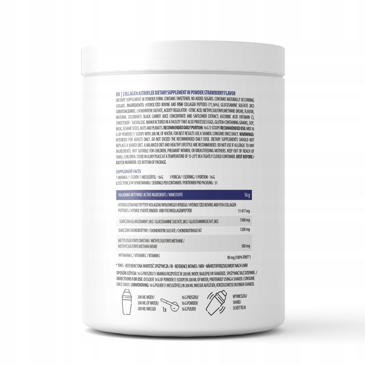 Strawberry Collagen Powder for joints Fish Beef nutrispace Astroflex 500g Brand nutrispace