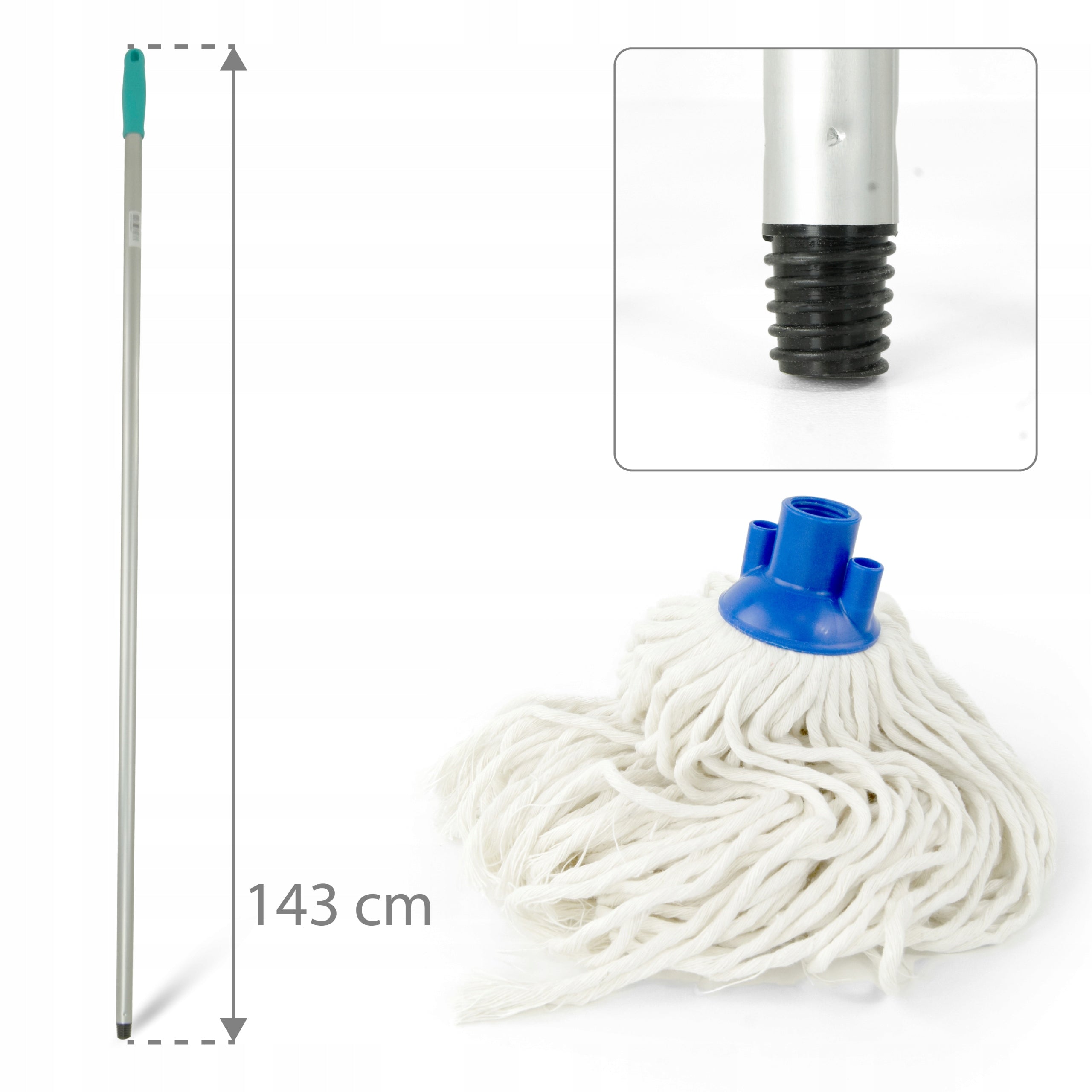 String mop cut TTS 350 g + Aluminium stick with thread 140 cm