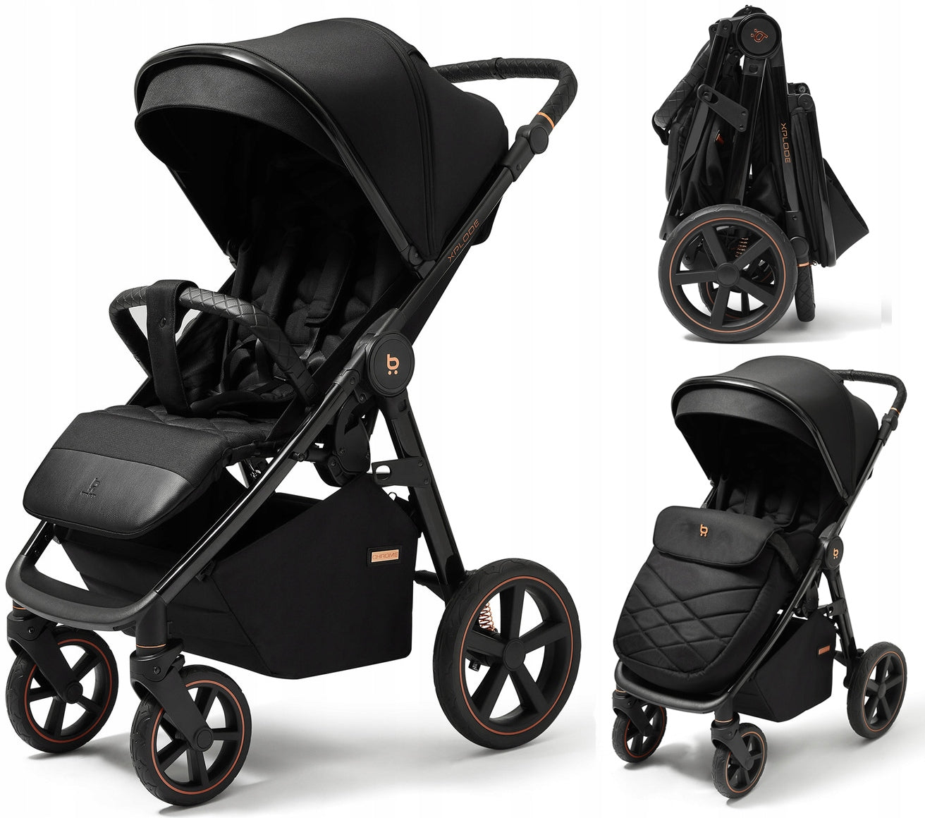 Stroller 4BABY Xplode black aluminium with accessories