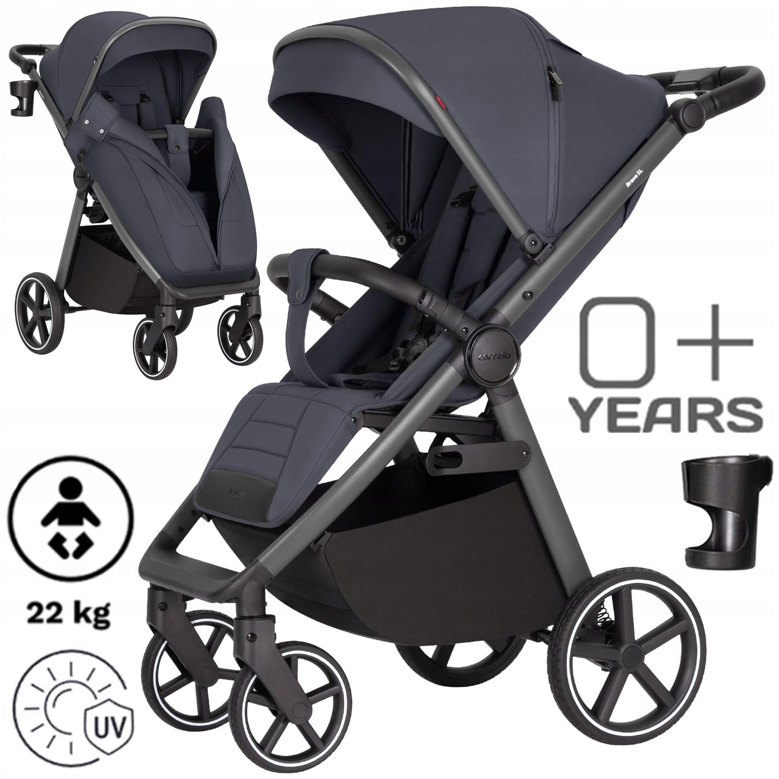 Stroller BRAVO SL DELUXE 2026 Stroller LARGE WHEELS 0-22 KG ACCESSORIES