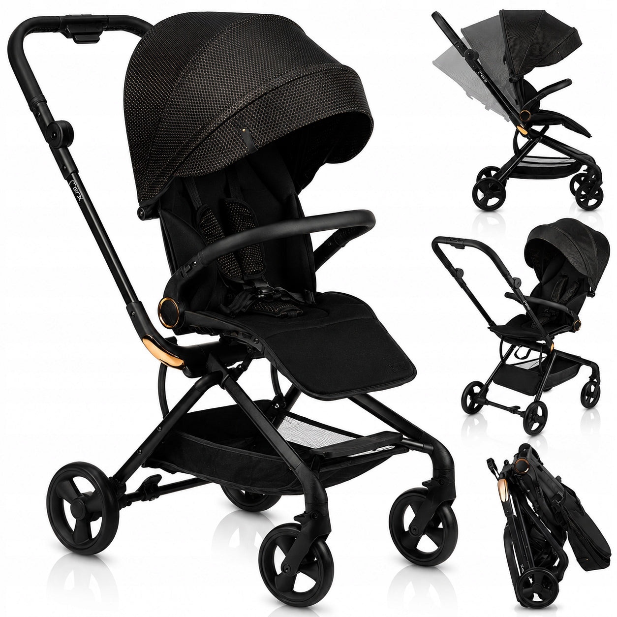 Stroller MoMi ADELLE black - lightweight folding front rear 360 to 22kg