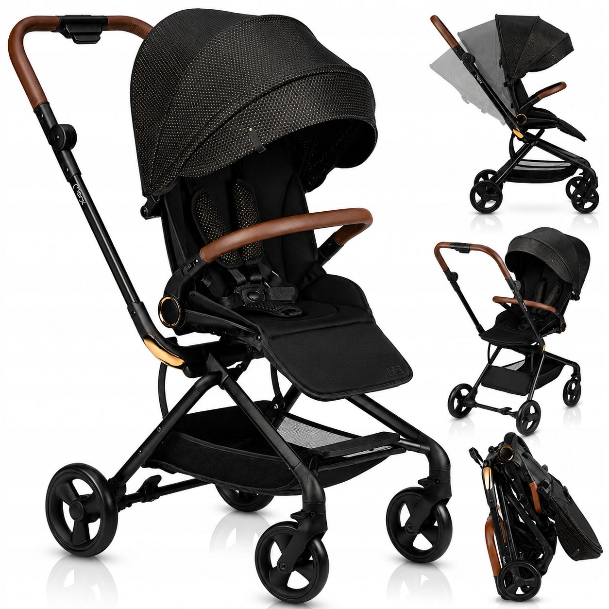 Stroller MoMi ADELLE gold - lightweight folding front rear 360 to 22kg