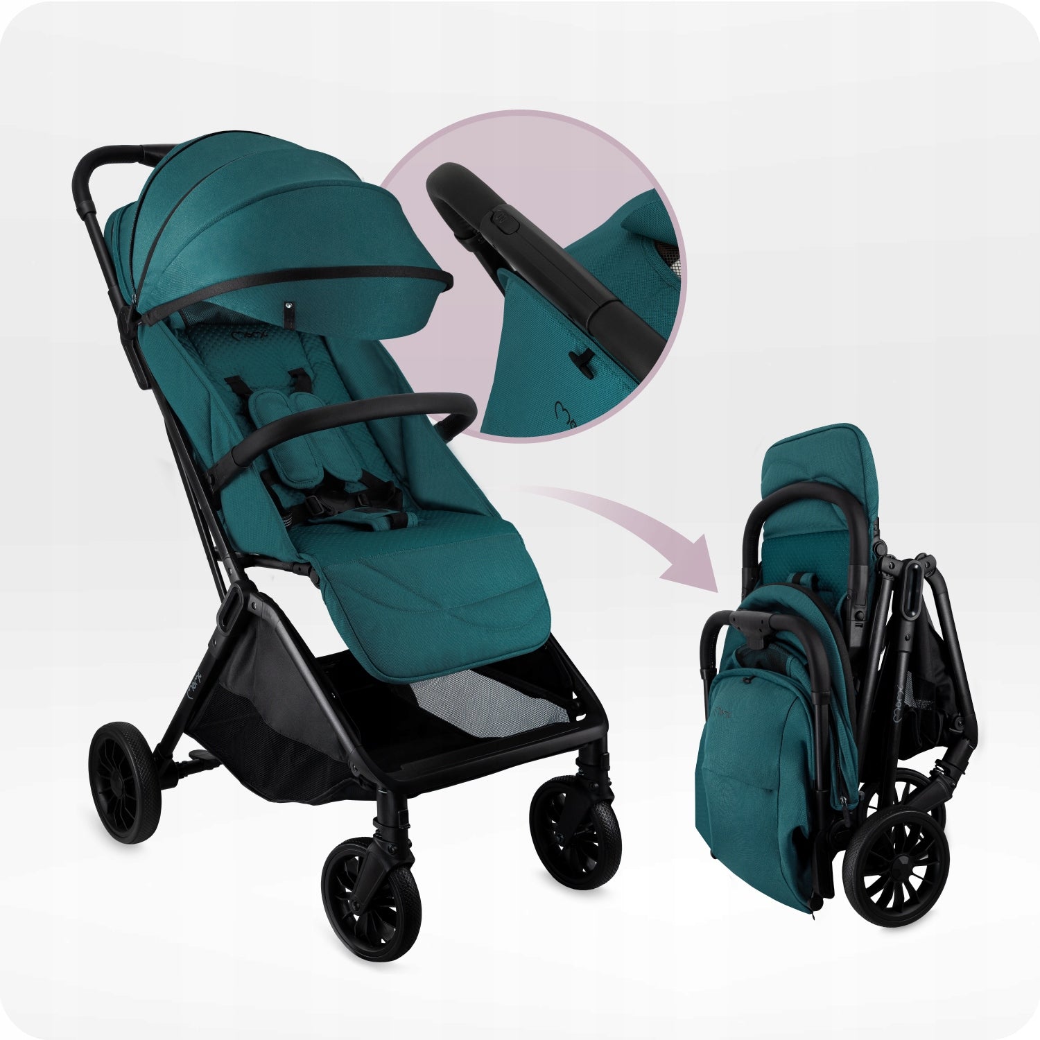 Stroller MoMi ANDREA turquoise - lightweight self-folding backpack up to 22kg Packaging status original