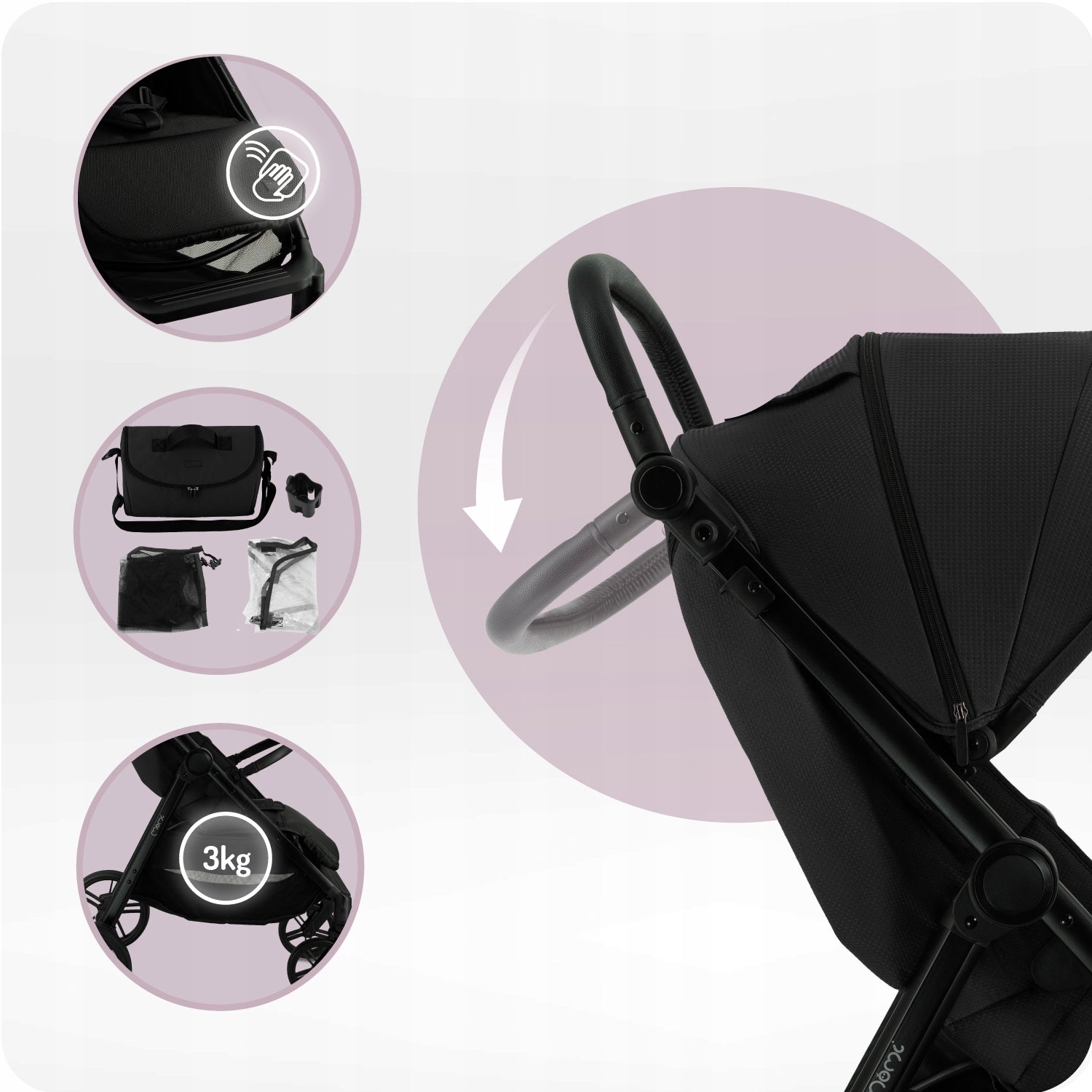 Stroller MoMi CLARA black - lightweight folding accessories up to 22kg Packaging status original