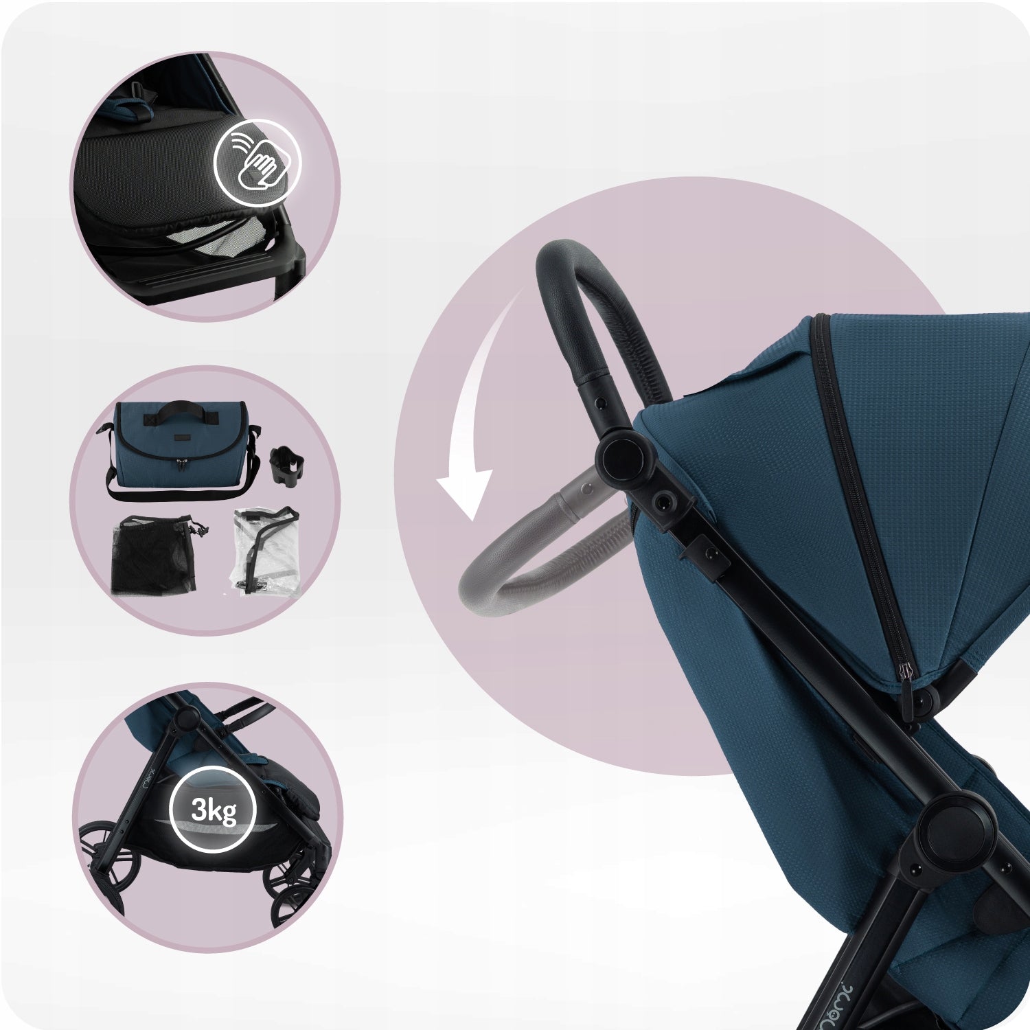 Stroller MoMi CLARA blue - lightweight folding accessories up to 22kg Packaging status original