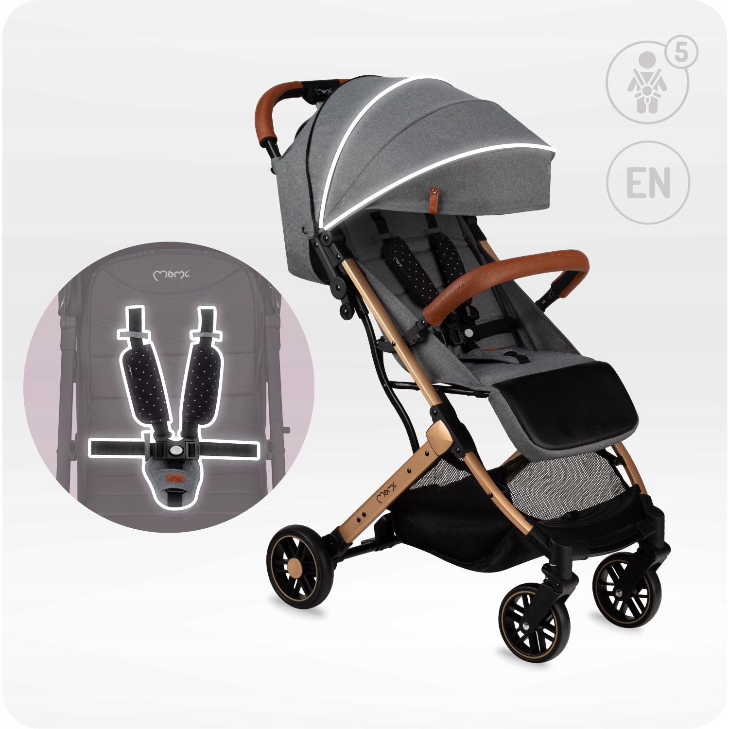 Stroller MoMi ESTELLE grey gold - lightweight folding compact suitcase Brand MoMi