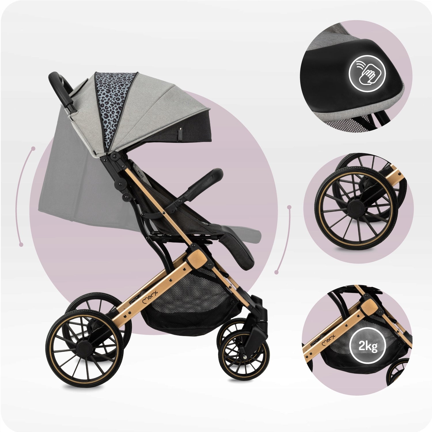 Stroller MoMi ESTELLE grey - lightweight folding accessories up to 22kg Packaging status original