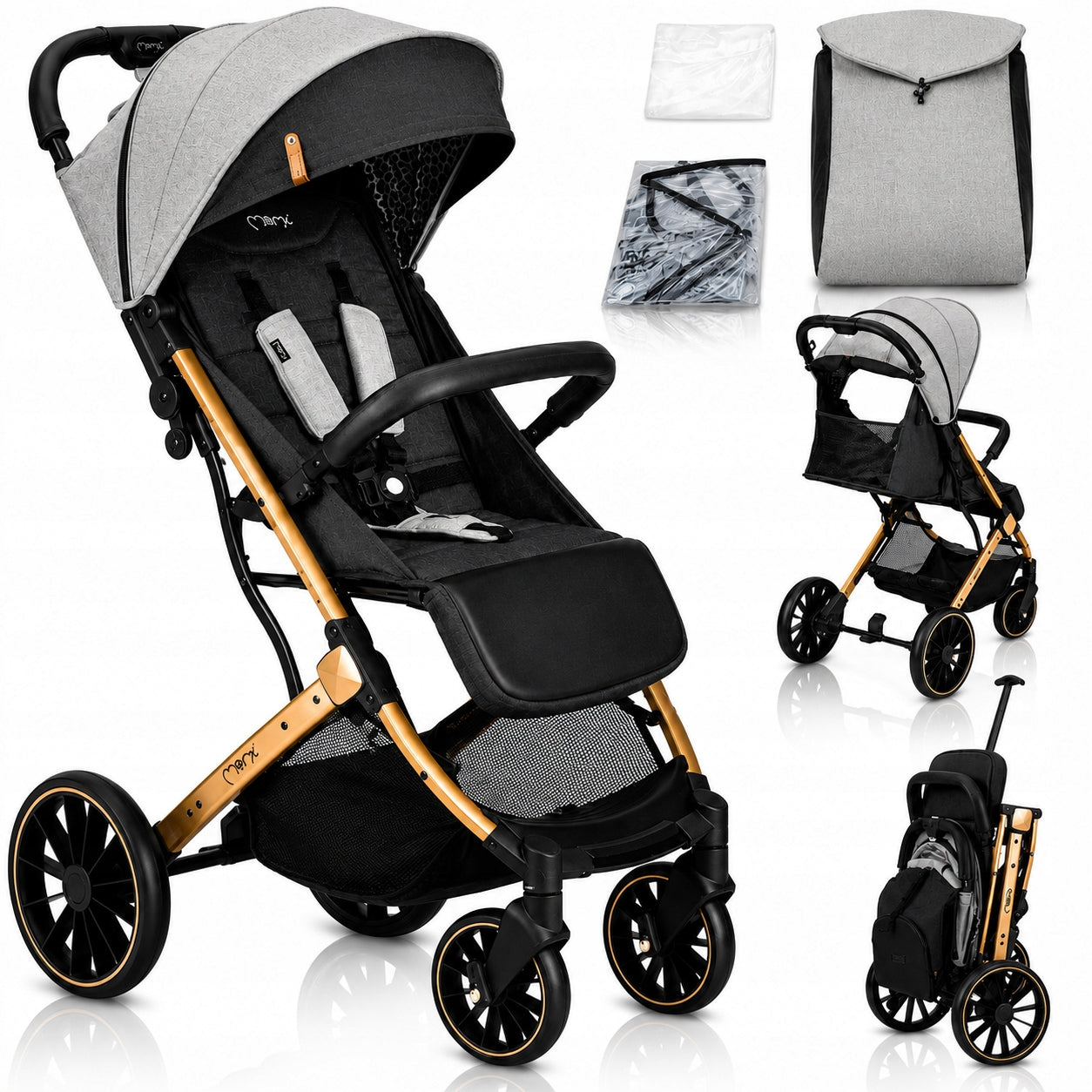 Stroller MoMi ESTELLE grey - lightweight folding accessories up to 22kg