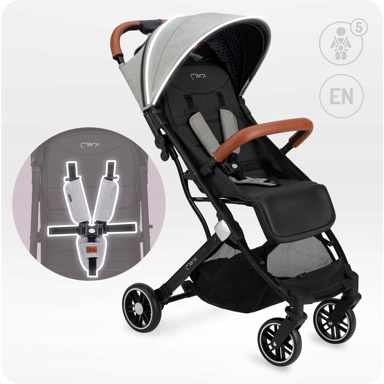 Stroller MoMi ESTELLE grey - lightweight folding compact suitcase Brand MoMi