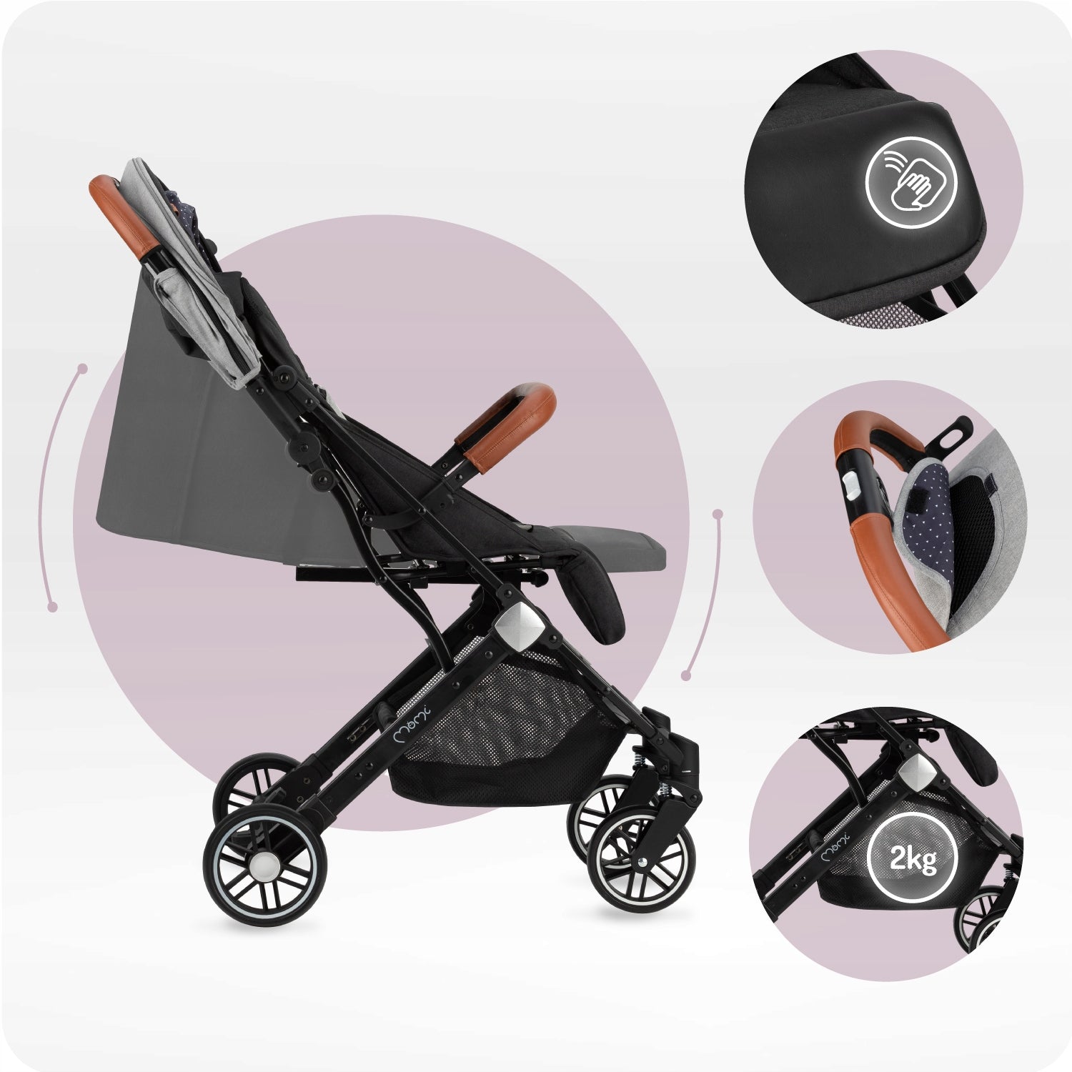 Stroller MoMi ESTELLE grey - lightweight folding compact suitcase Manufacturer code WOSP00001