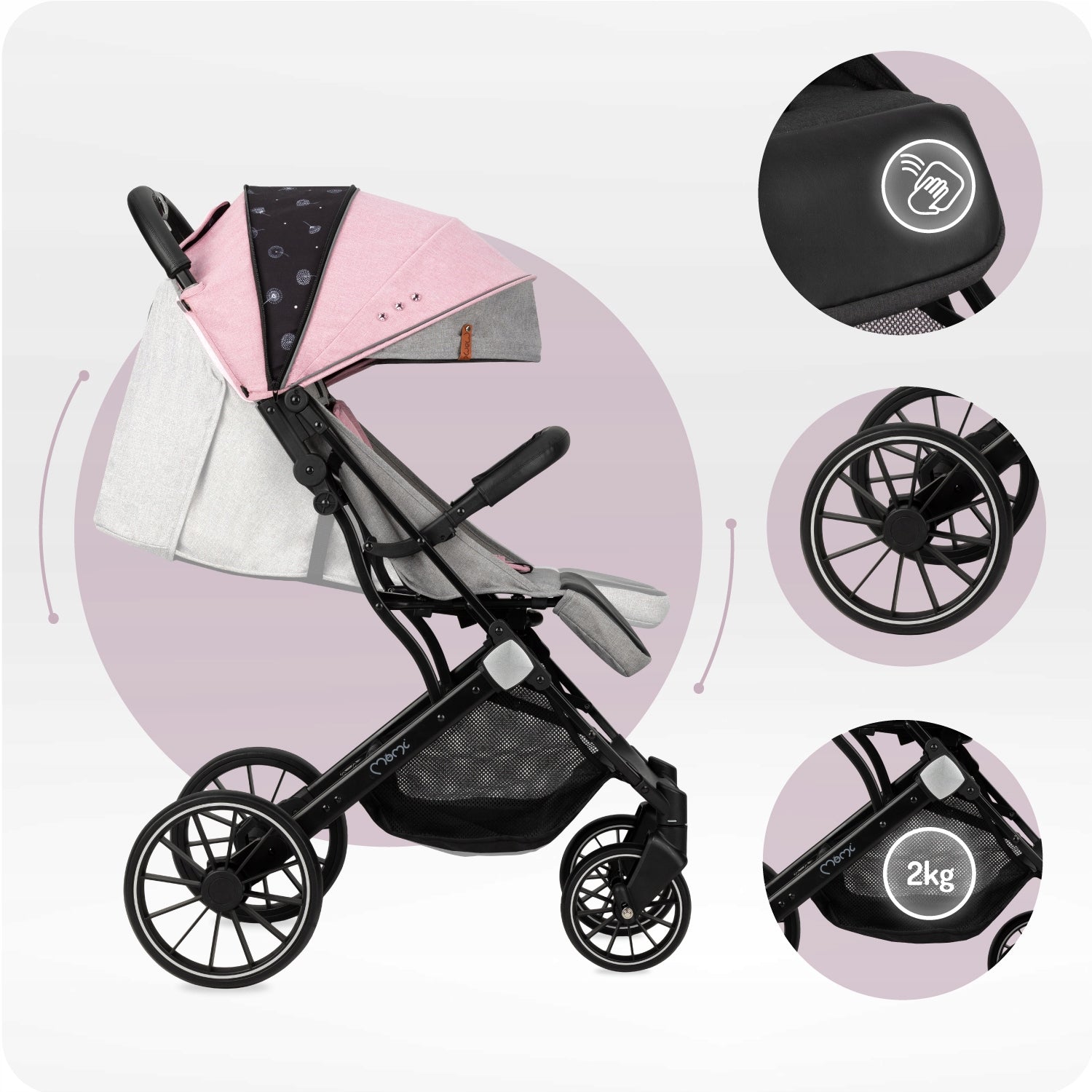 Stroller MoMi ESTELLE pink - lightweight folding accessories up to 22kg Manufacturer code WOSP00023