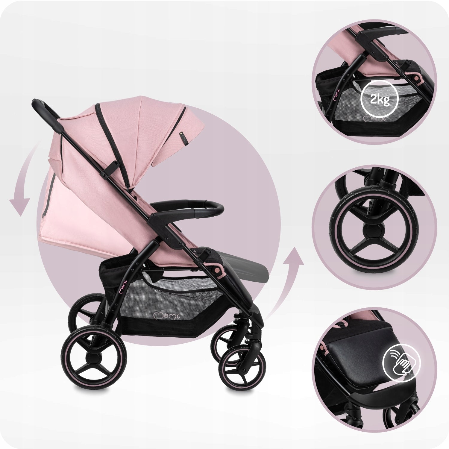 Stroller MoMi MIYA pink - foldable lightweight mosquito net film up to 22kg Packaging status original