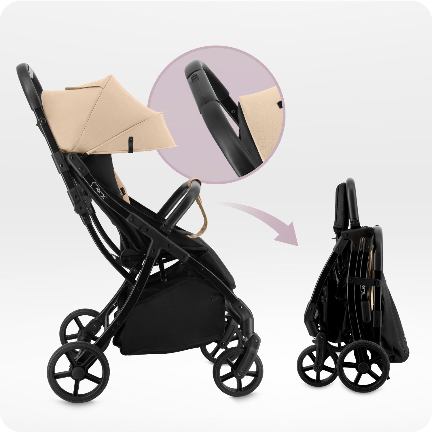 Stroller MoMi PAOLA beige - light self-folding adjustment up to 22kg Packaging status original
