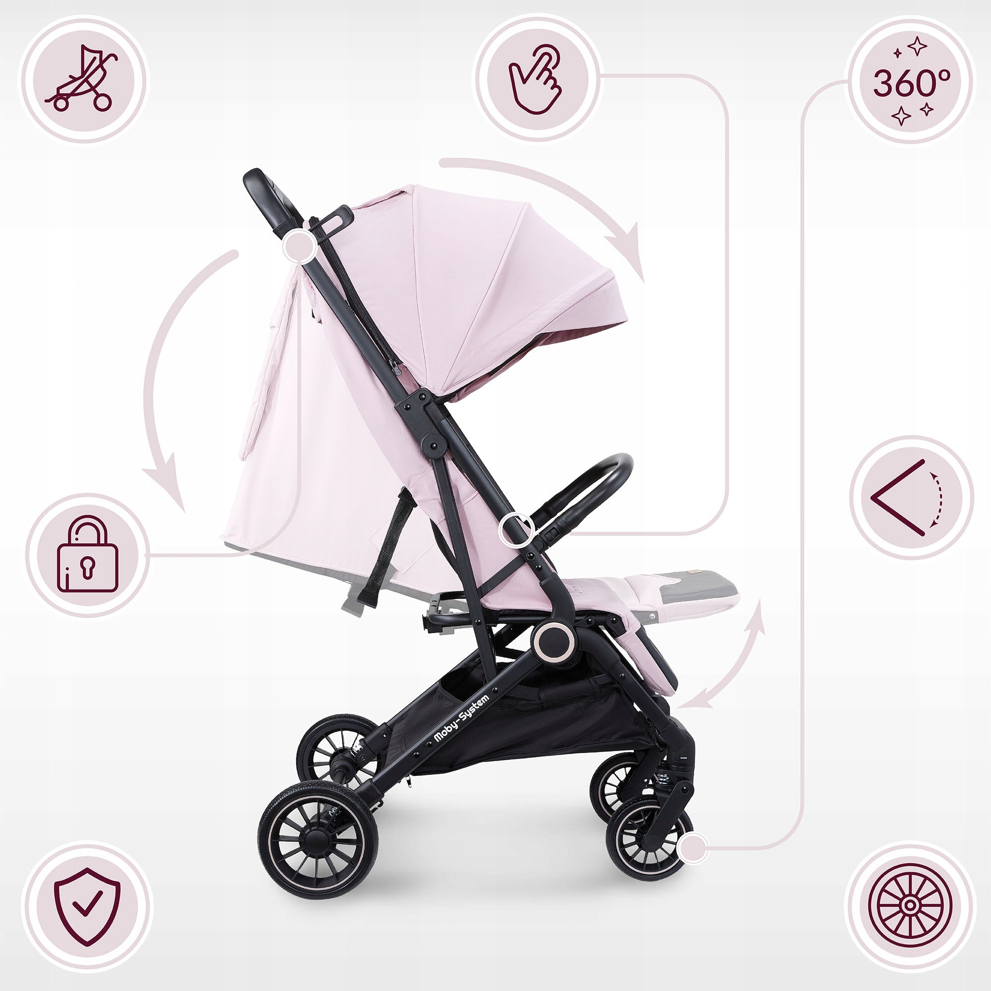 Stroller Moby-System LENA PINK PRO with SUITCASE function Brand Moby System
