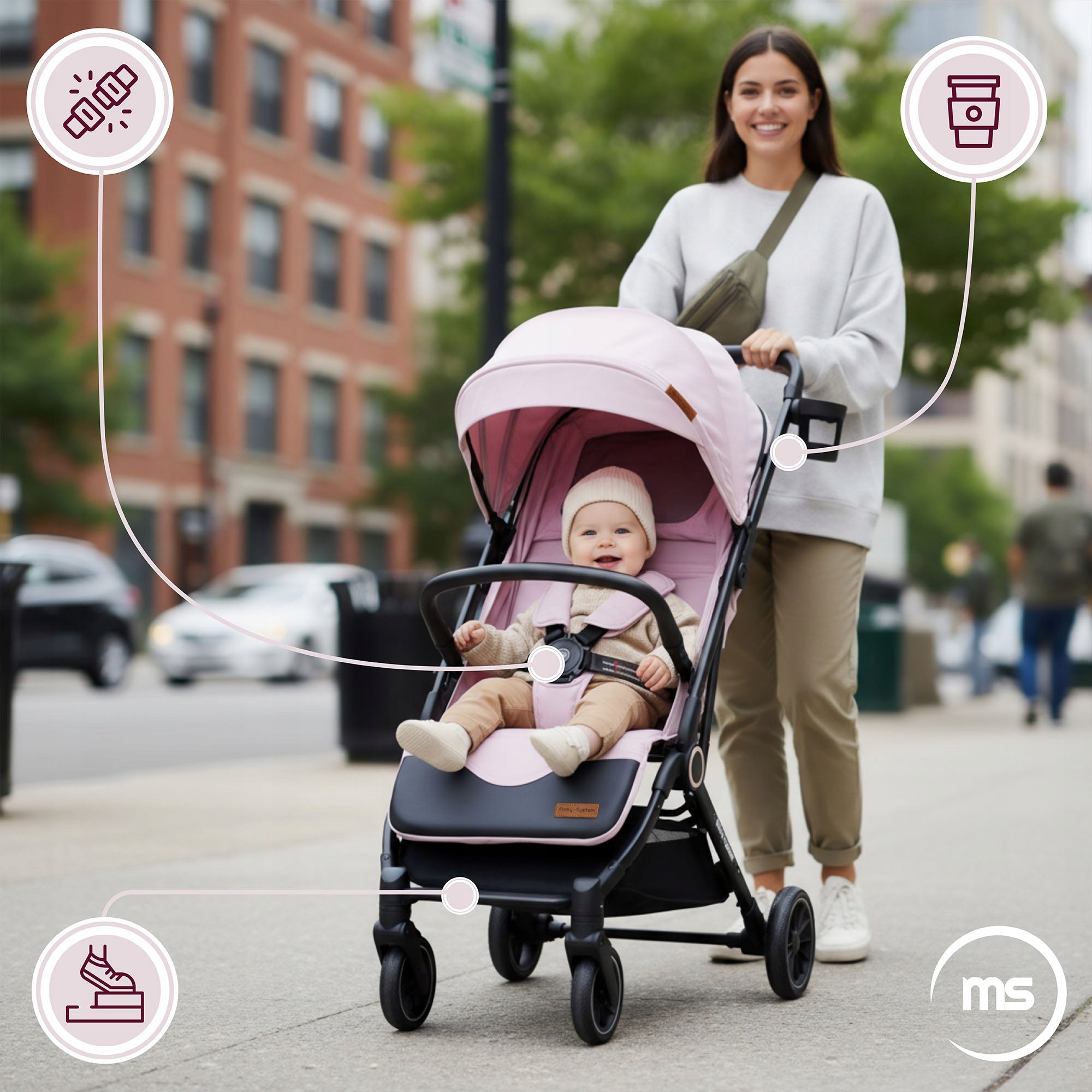 Stroller Moby-System LENA PINK PRO with SUITCASE function Packaging status original