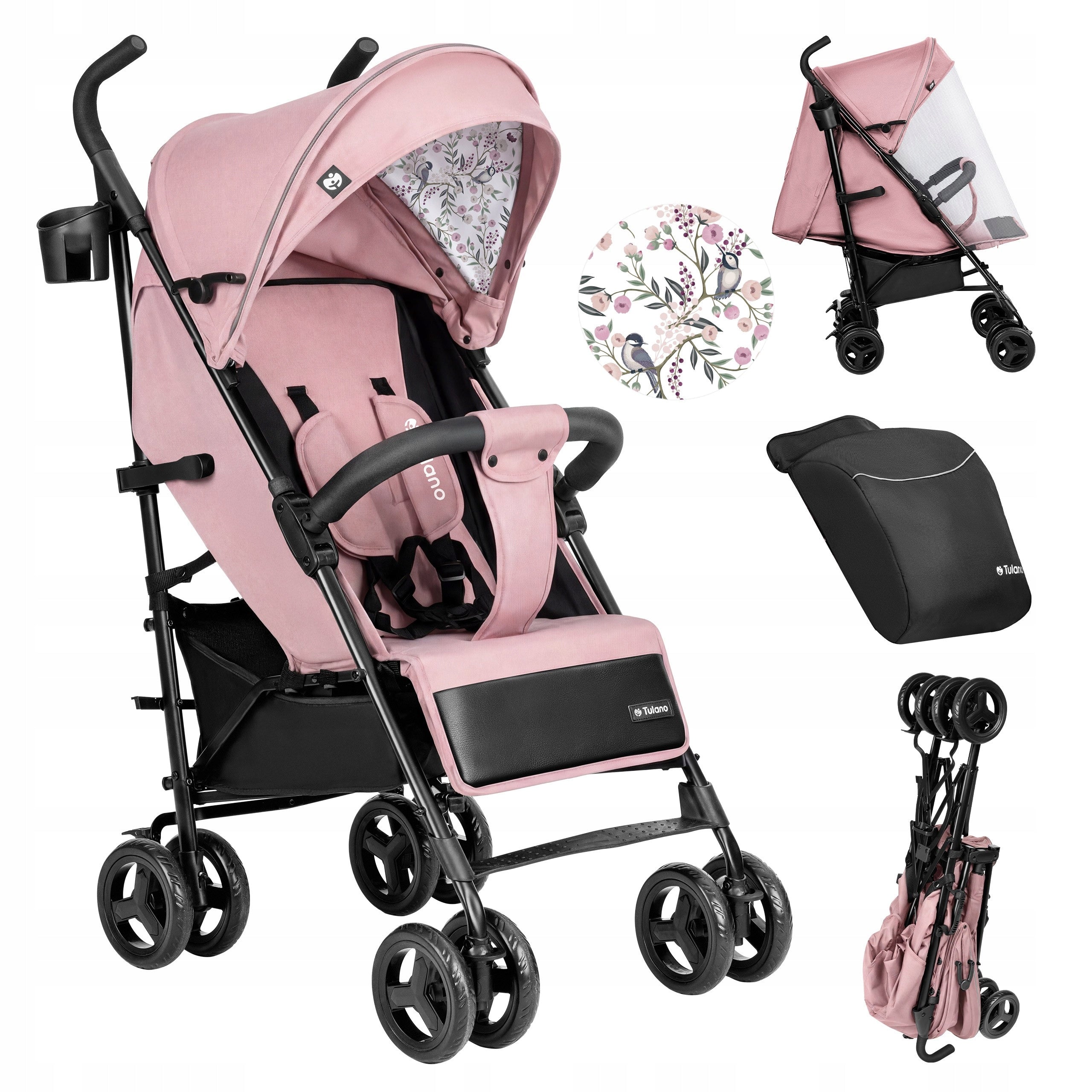 Stroller TULANO pink transport folding stroller