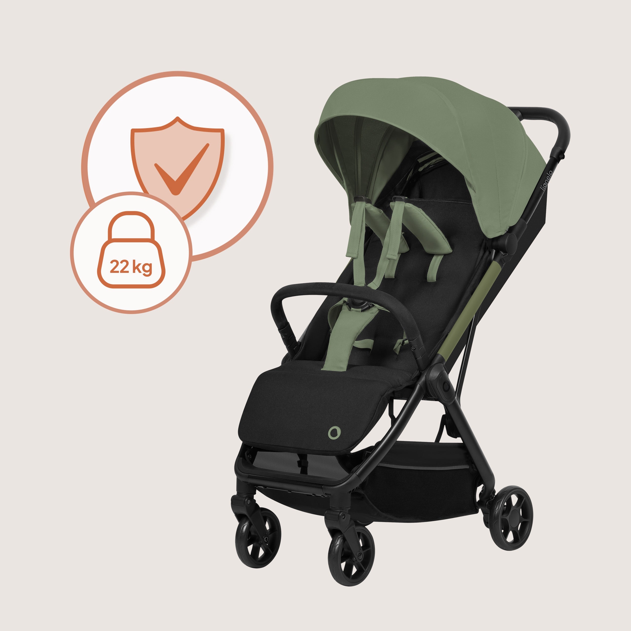 Stroller folding COMPACT lightweight + accessories Lionelo JULIE AIR Manufacturer code LO-JULIE AIR GREEN SAGE