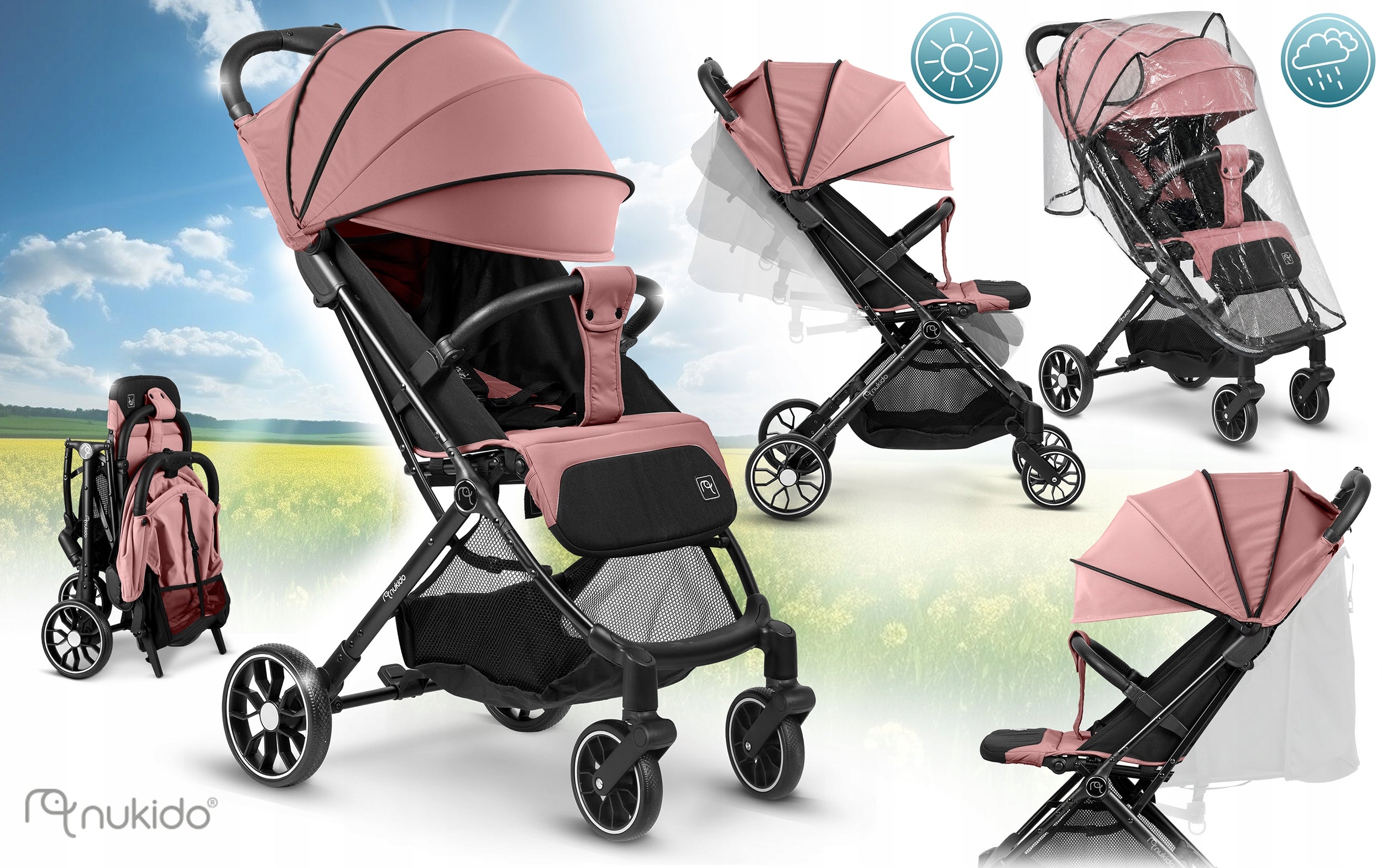 Stroller folding lightweight stroller large wheels Nukido Packaging status original