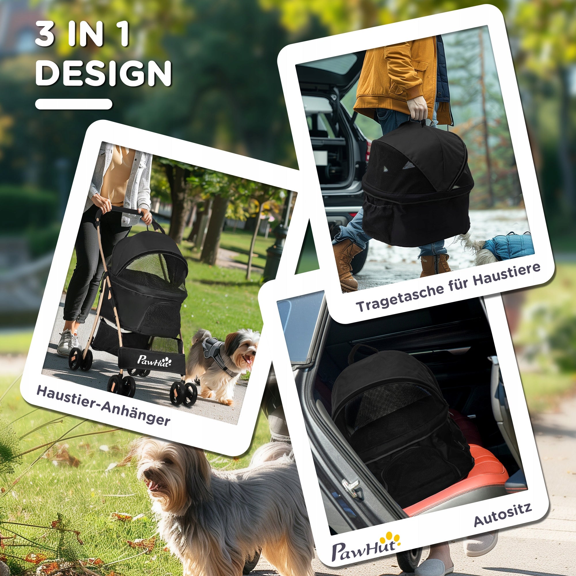 Stroller for Animal Cat Dog Transport with Basket Detachable Black Brand PawHut