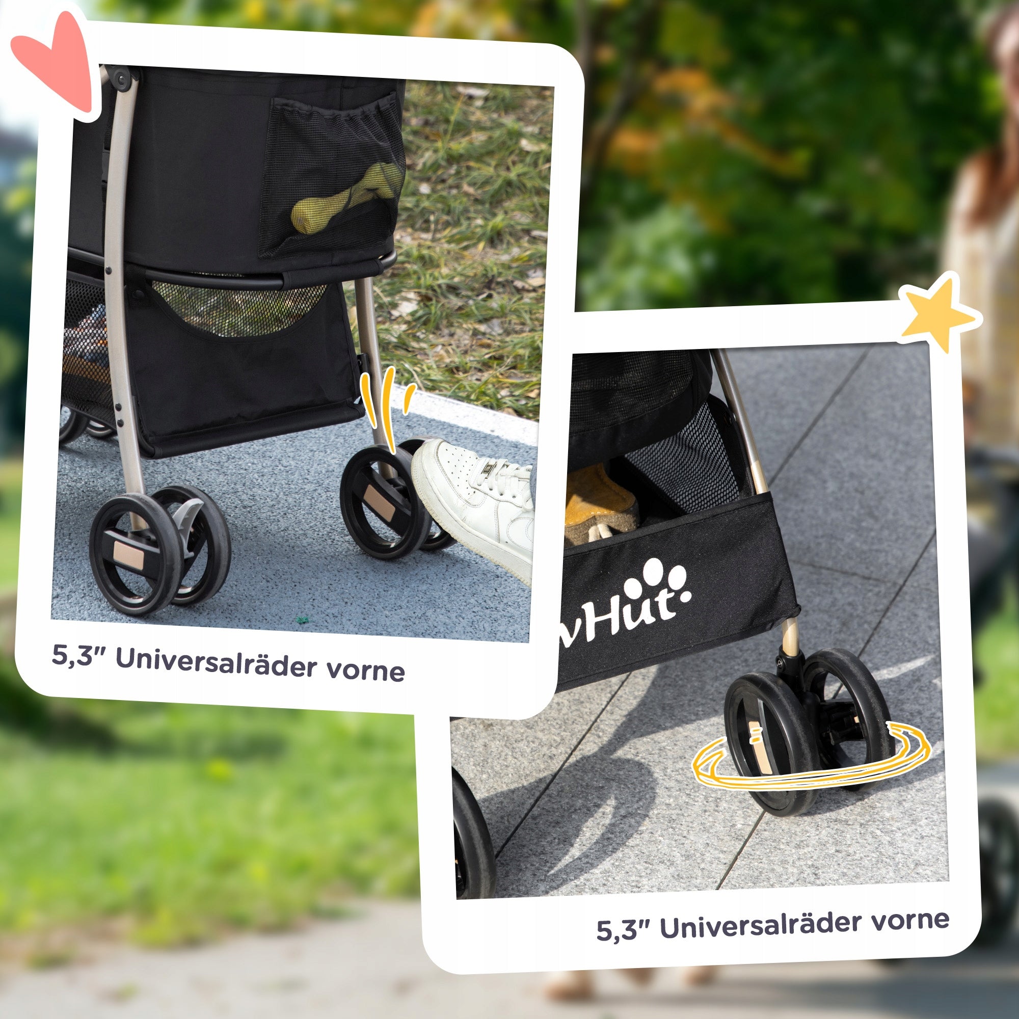 Stroller for Animal Cat Dog Transport with Basket Detachable Black Main material fabric