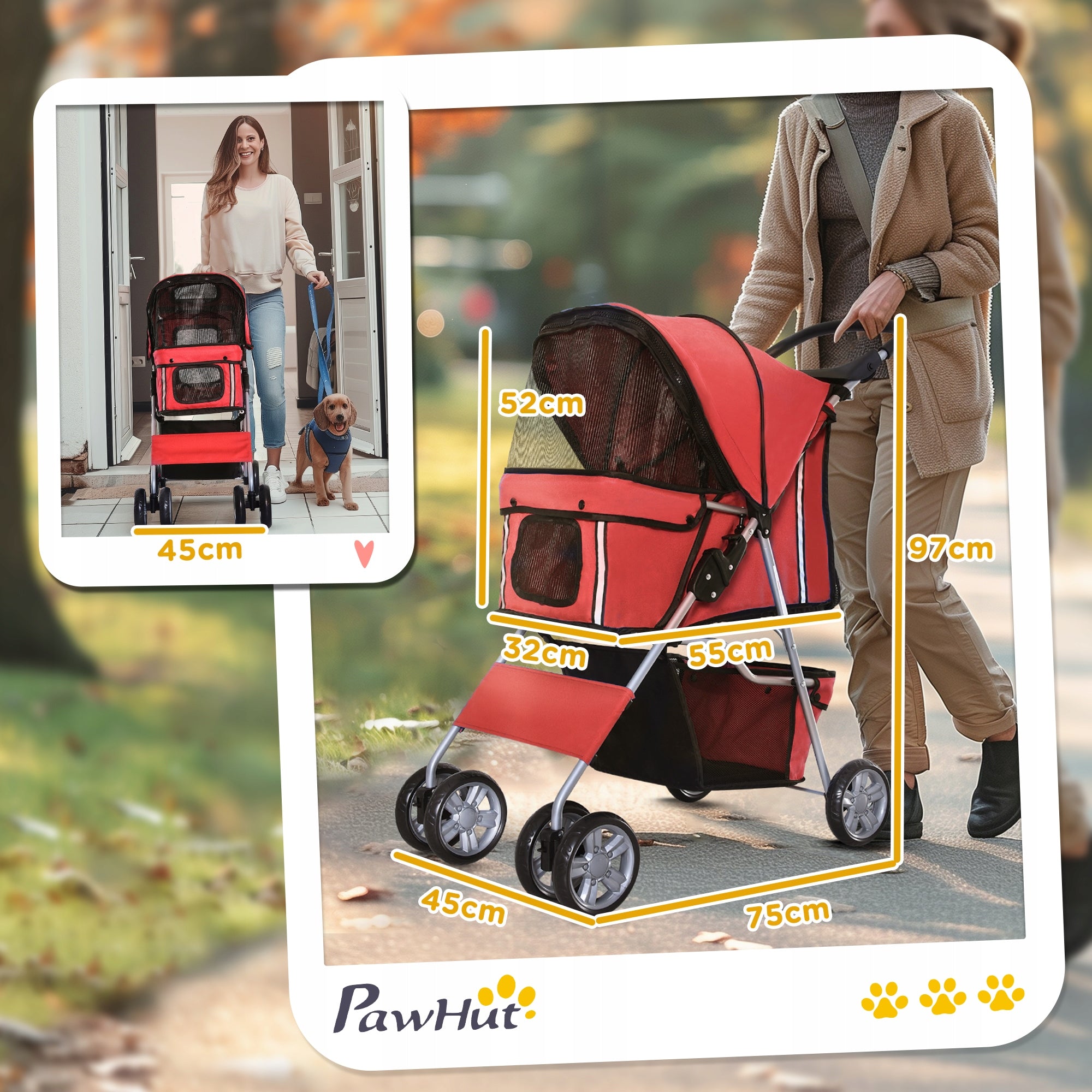 Stroller for dog PawHut 45 cm x 97 cm shades of red Kind stroller