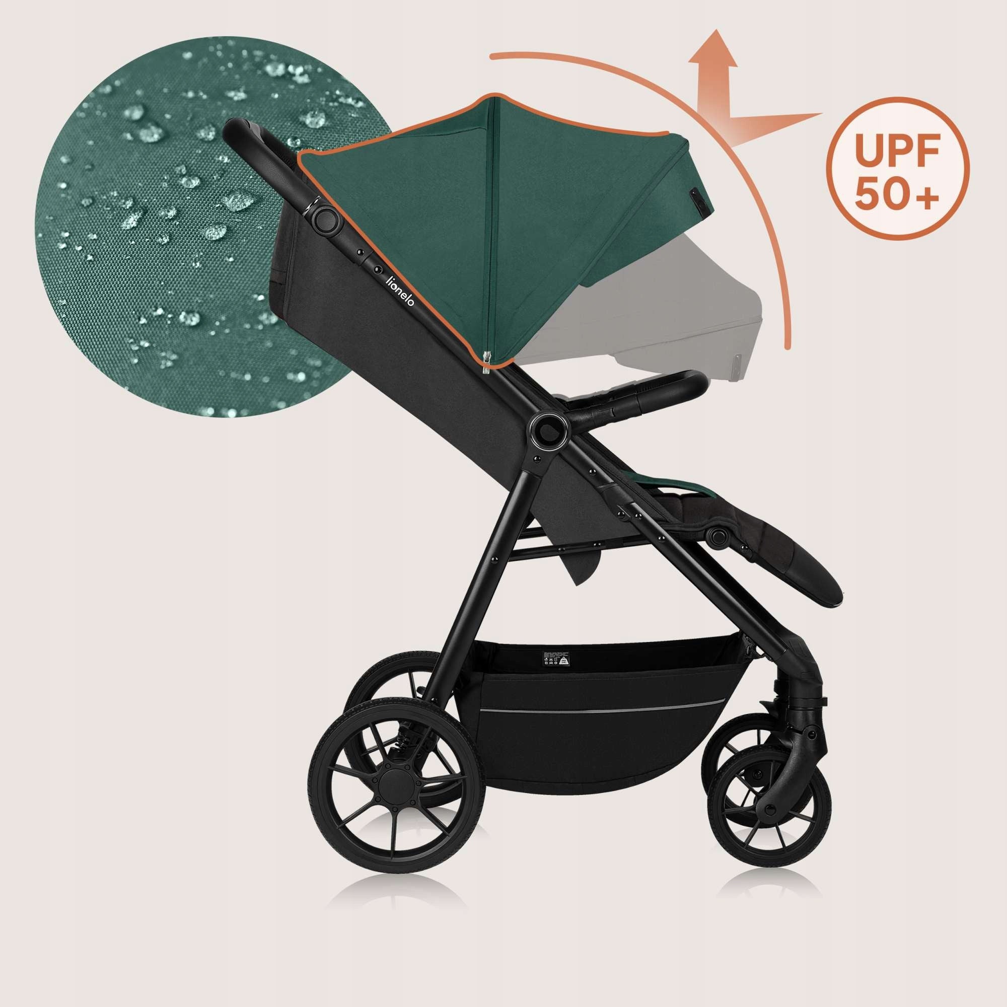 Stroller stroller up to 22kg LARGE SWIVEL FOLDING WHEELS Lionelo Mira Manufacturer code LO-MIRA GREEN EMERALD