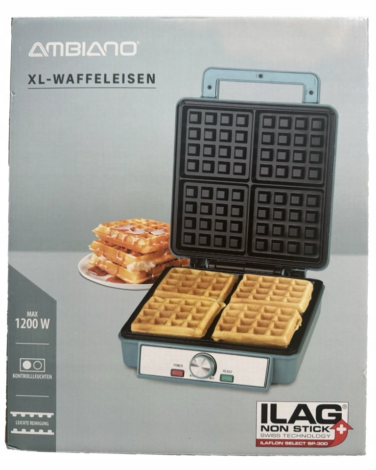 Strong Waffle Iron XL Ambiano 1200W – Crispy Waffles – ILAG coating Packaging status original