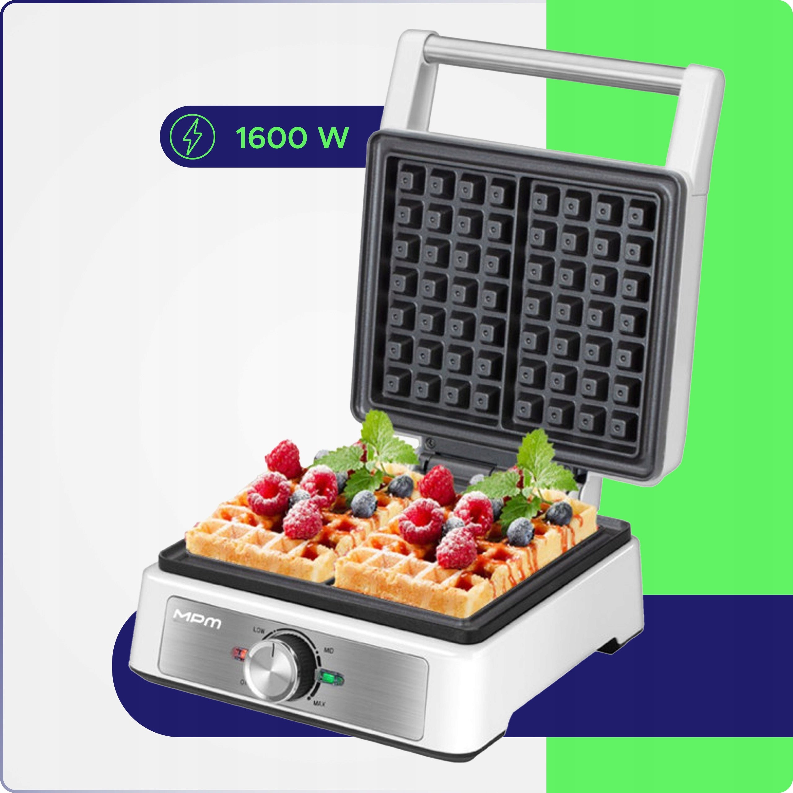 Strong waffle iron silver 2 waffles MPM MGO-41 1600W Packaging status original