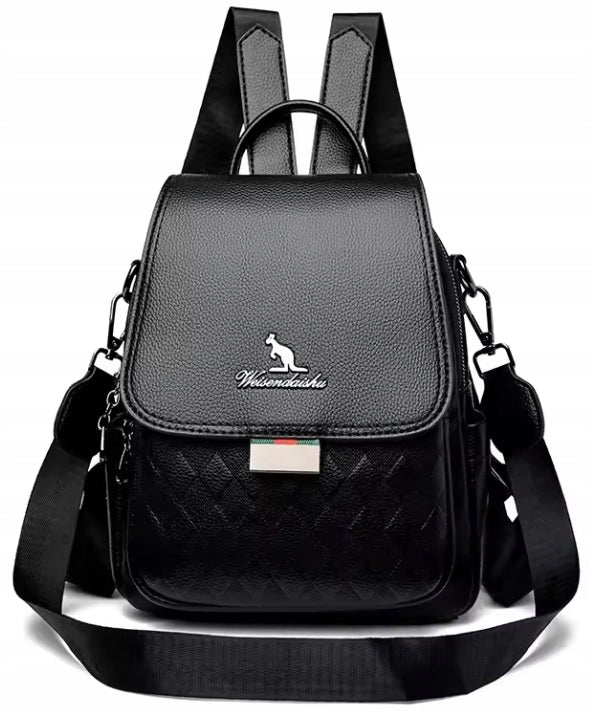 Stylish Backpack Bag 2in1 BLACK Women's Backpack Small Elegant Eco Leather