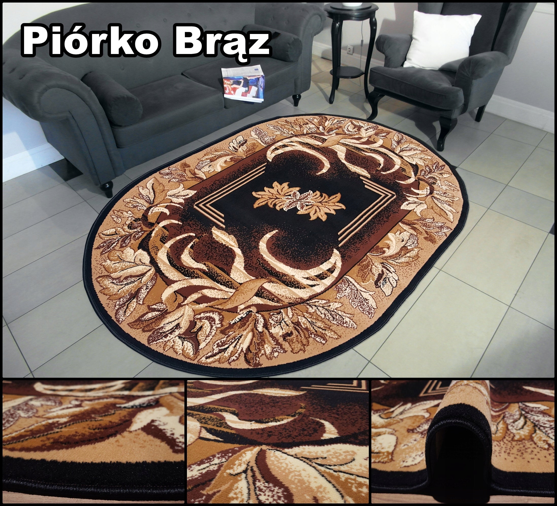 Stylish Oval Carpet alfa 150x210 Feather Brown Beige Belgian Glamour HQ Manufacturer code 2870 B55
