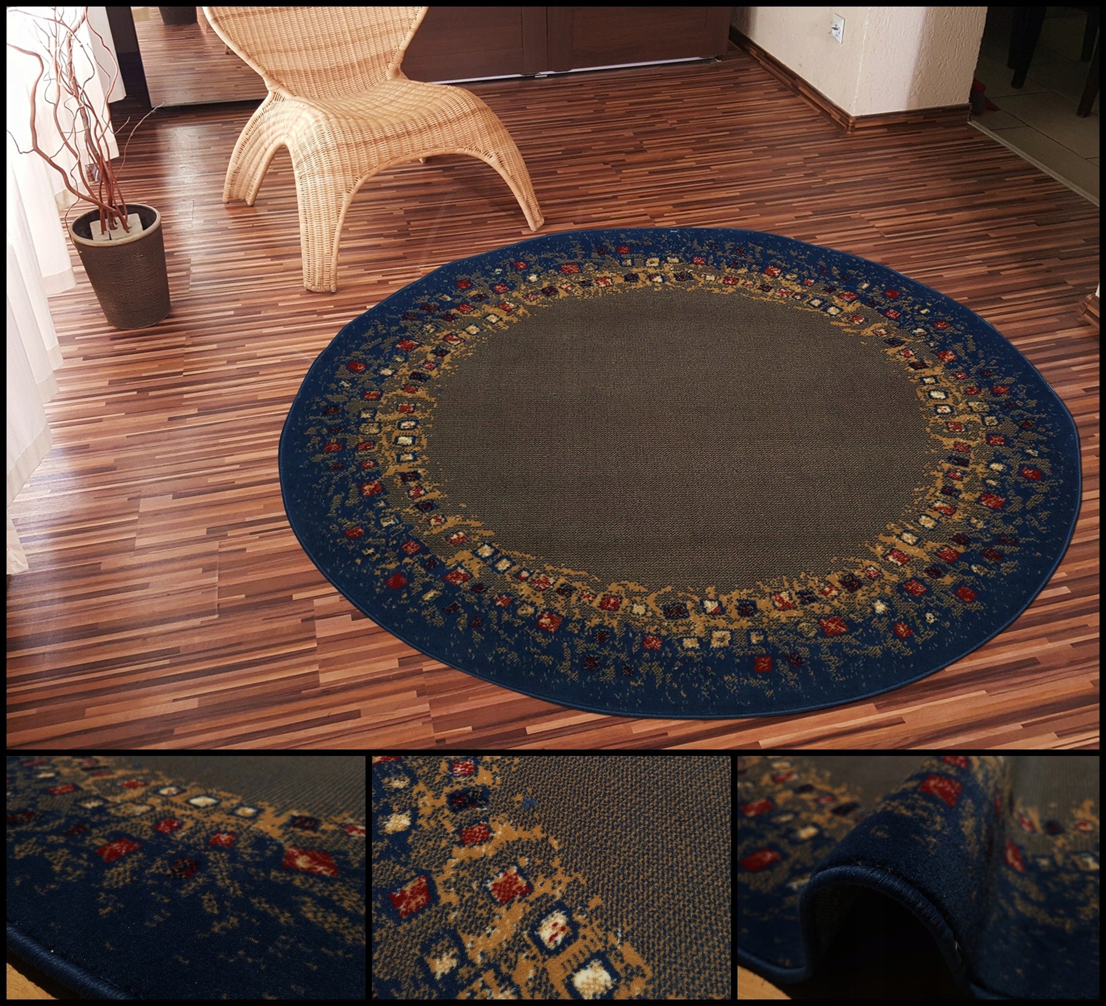 Stylish Round Carpet Alfa Shiraz Bcf cubes Blue 120x120 Circle Belgium Brand Alfa