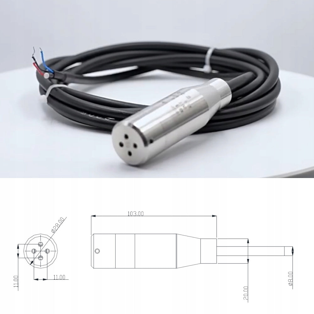 Submersible water level sensor to a depth of 5 m with stainless steel probe Power supply mains