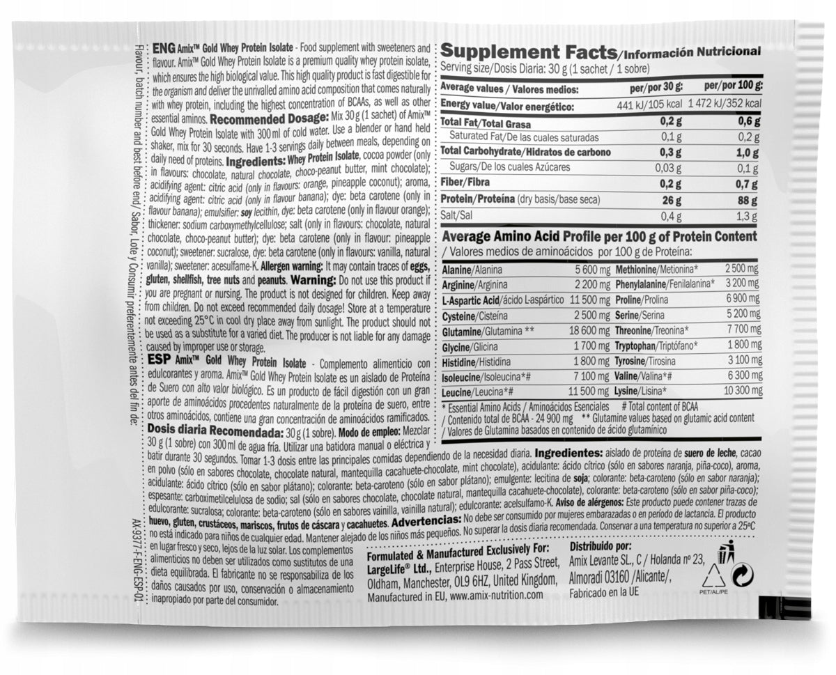 Sugar Free PROTEIN ISOLATE - set of 9 flavors WHEY ISOLATE PROTEIN GOLD SACHET Expiration date at least 1 year from the date of purchase