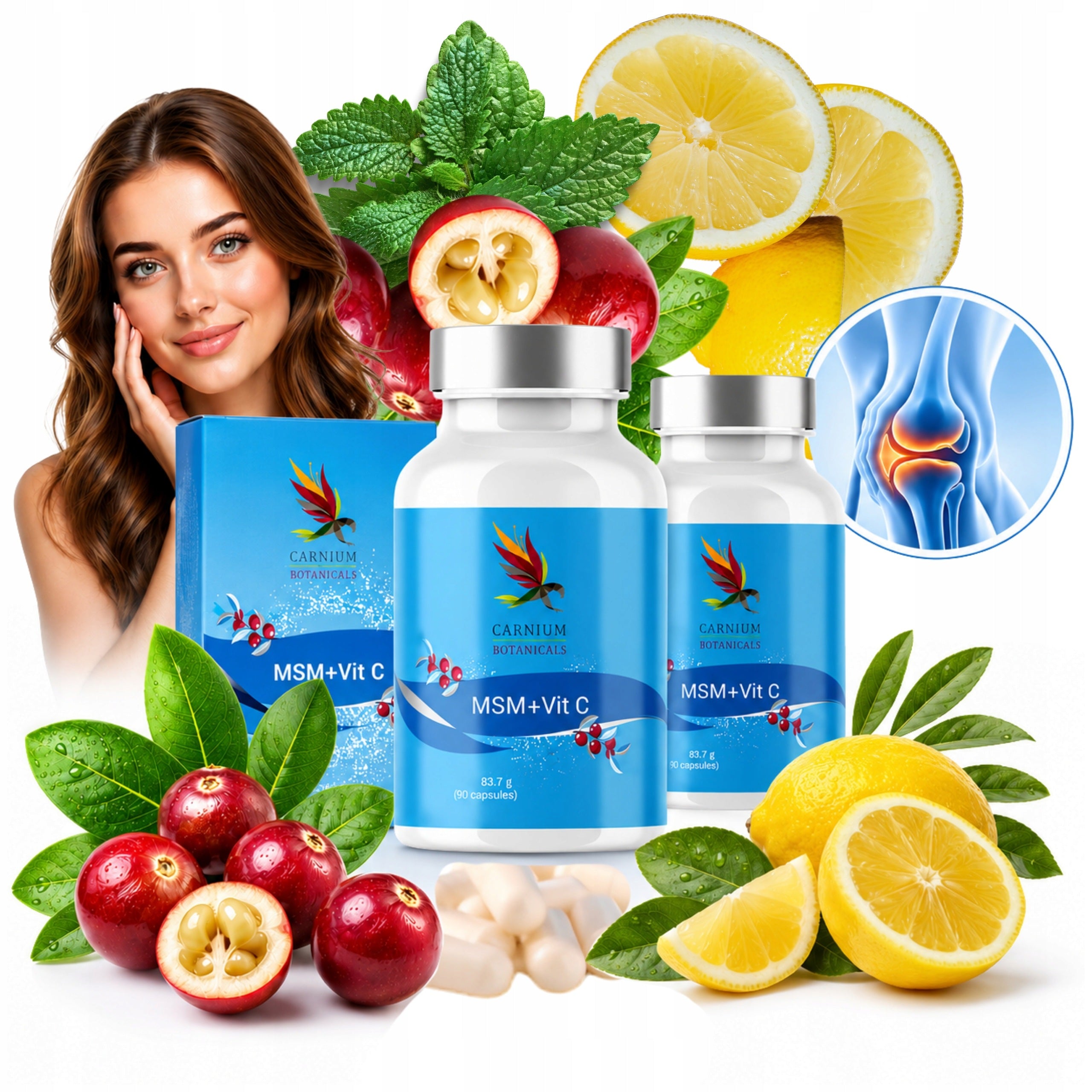 Sulfur Organic Pain Joint Inflammation Muscle Improvement Movement MSM Wit C 2 Pcs
