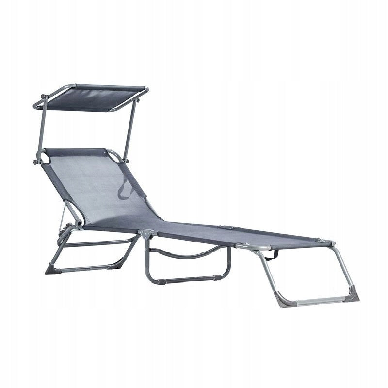 Sun Lounger Garden Chair with Canopy Adjustable Grey MultiGarden