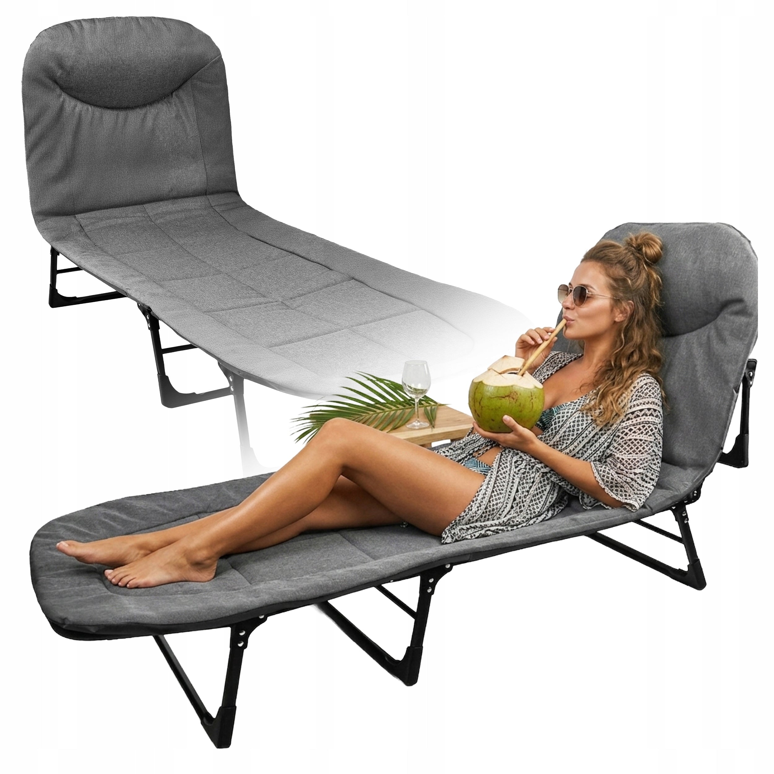 Sun Lounger Garden Travel Bed Mattress Lightweight Portable Field