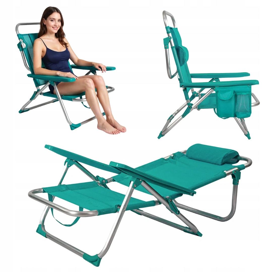 Sun Lounger / Hiking Chair 2in1 Turquoise Pocket Headrest Captain Mike