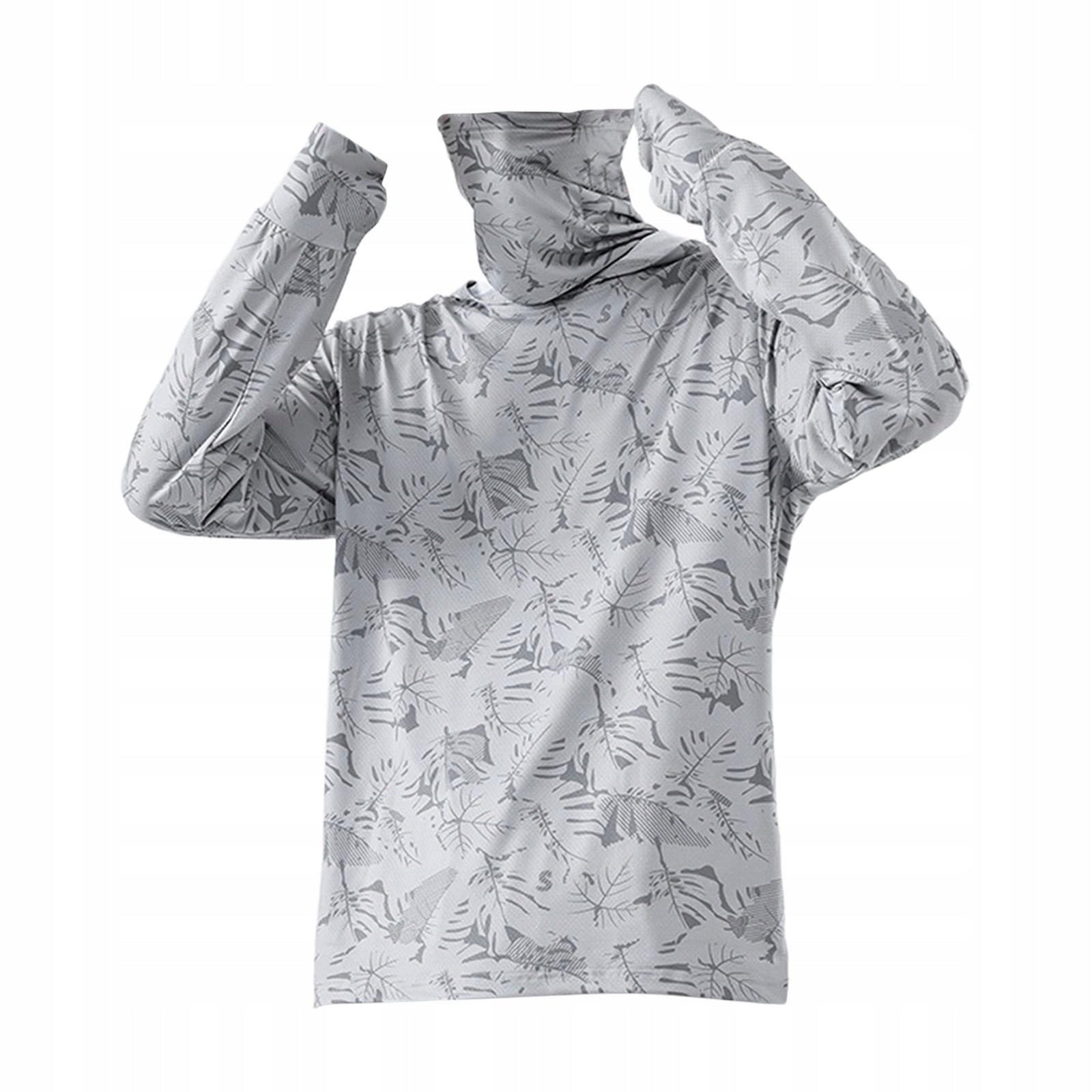 Sun Protection Hooded Shirt for Men, Sun Shirts, Comfortable, XL Light Gray