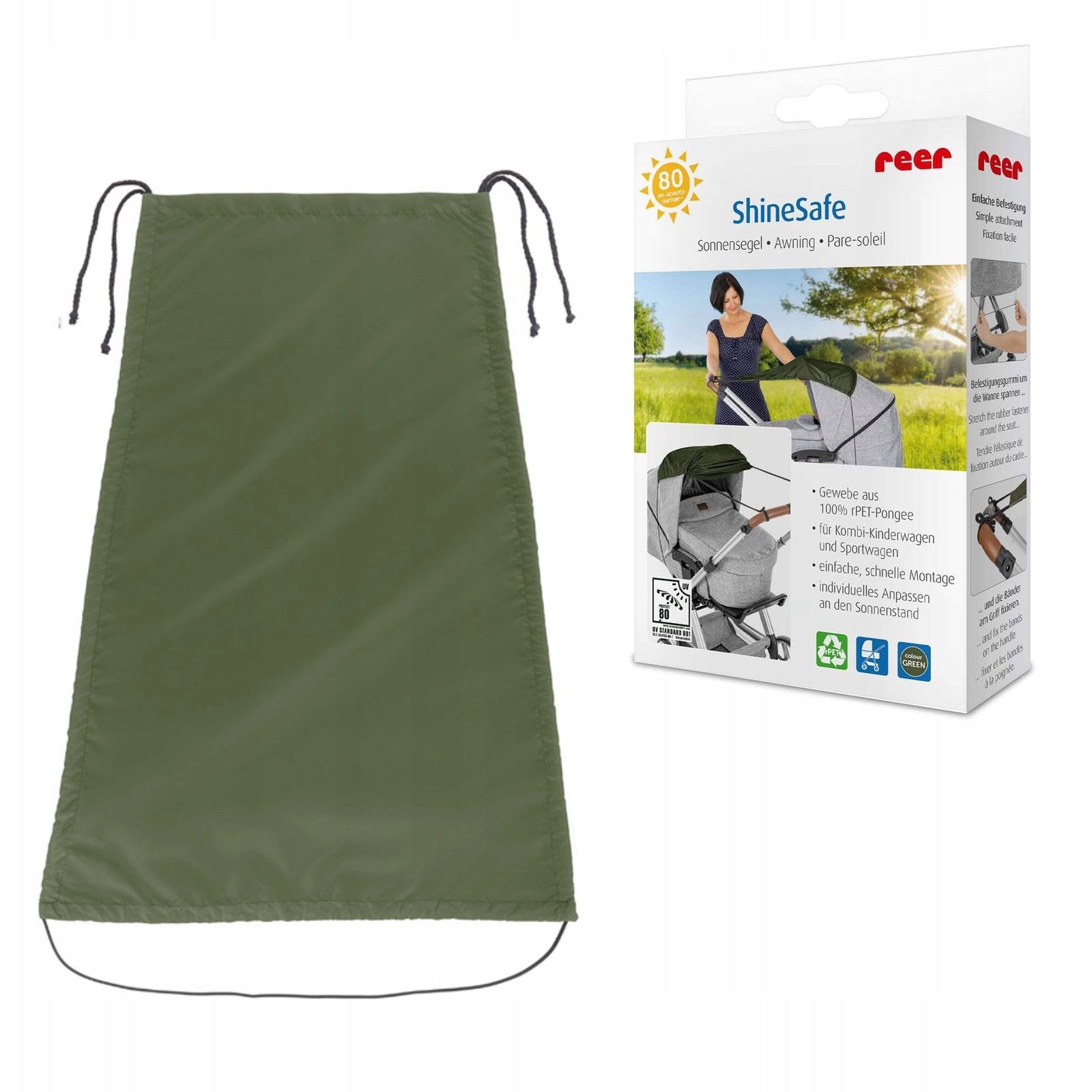 Sun visor for khaki UV stroller UPF 80+ ShineSafe REER Brand Reer