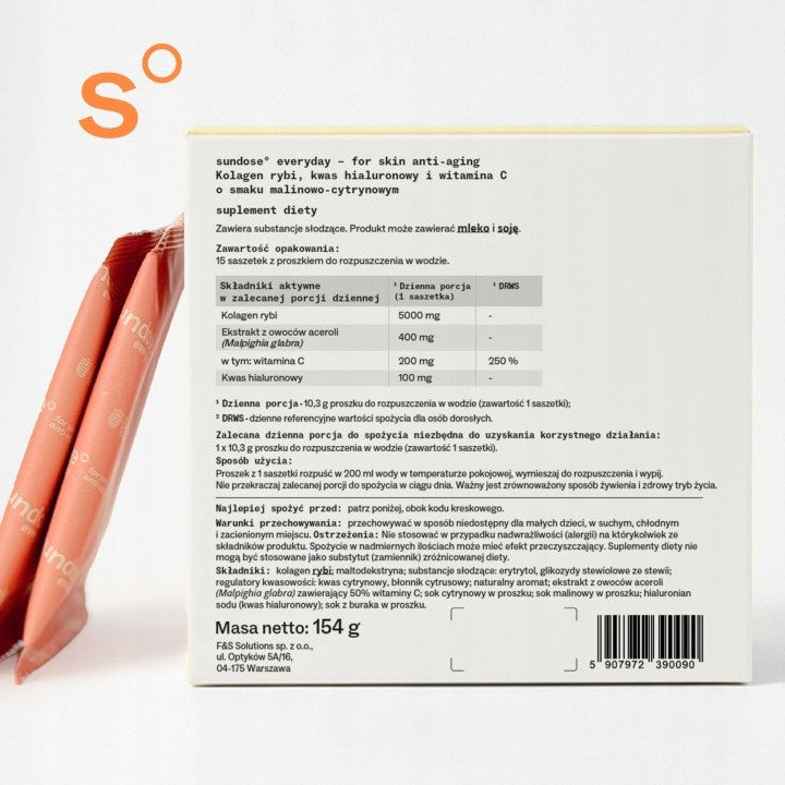 Sundose Everyday FOR SKIN ANTI-AGING in raspberry and lemon sachets 30 pcs Brand Sundose