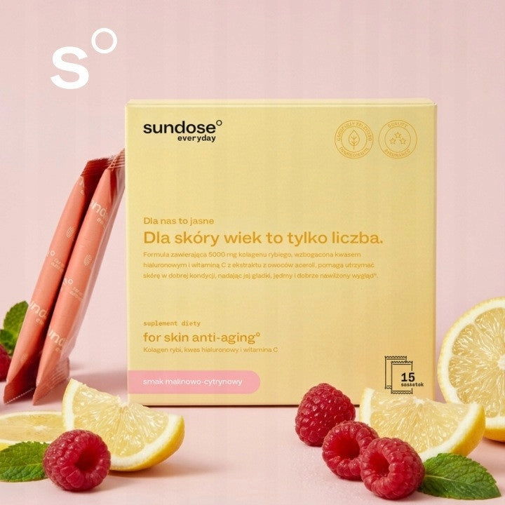 Sundose Everyday FOR SKIN ANTI-AGING in raspberry and lemon sachets 30 pcs