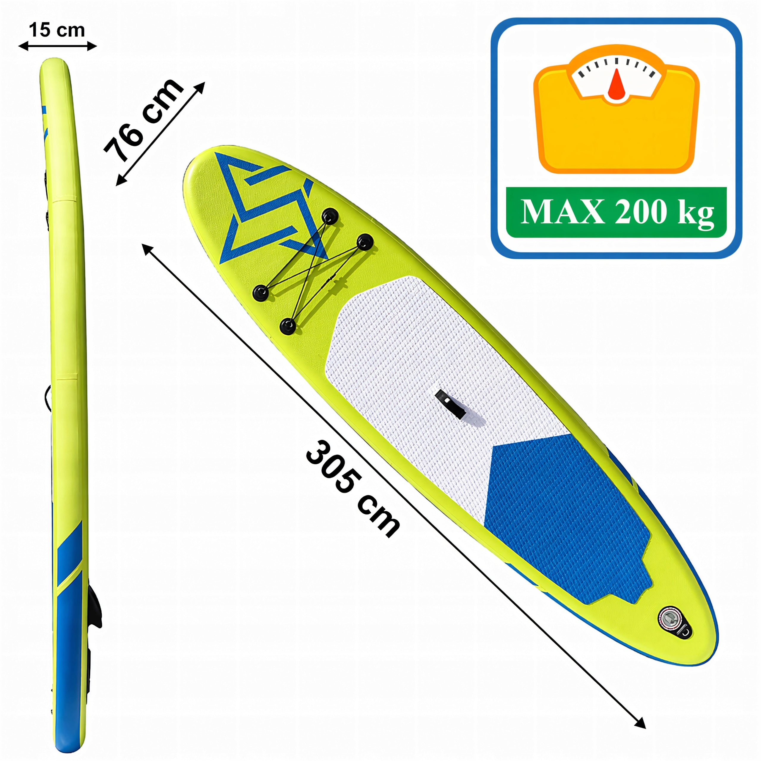 Sup Paddle Board for Swimming Pumped Stand Up + Accessories 305 cm Product weight with unit packaging 30 kg