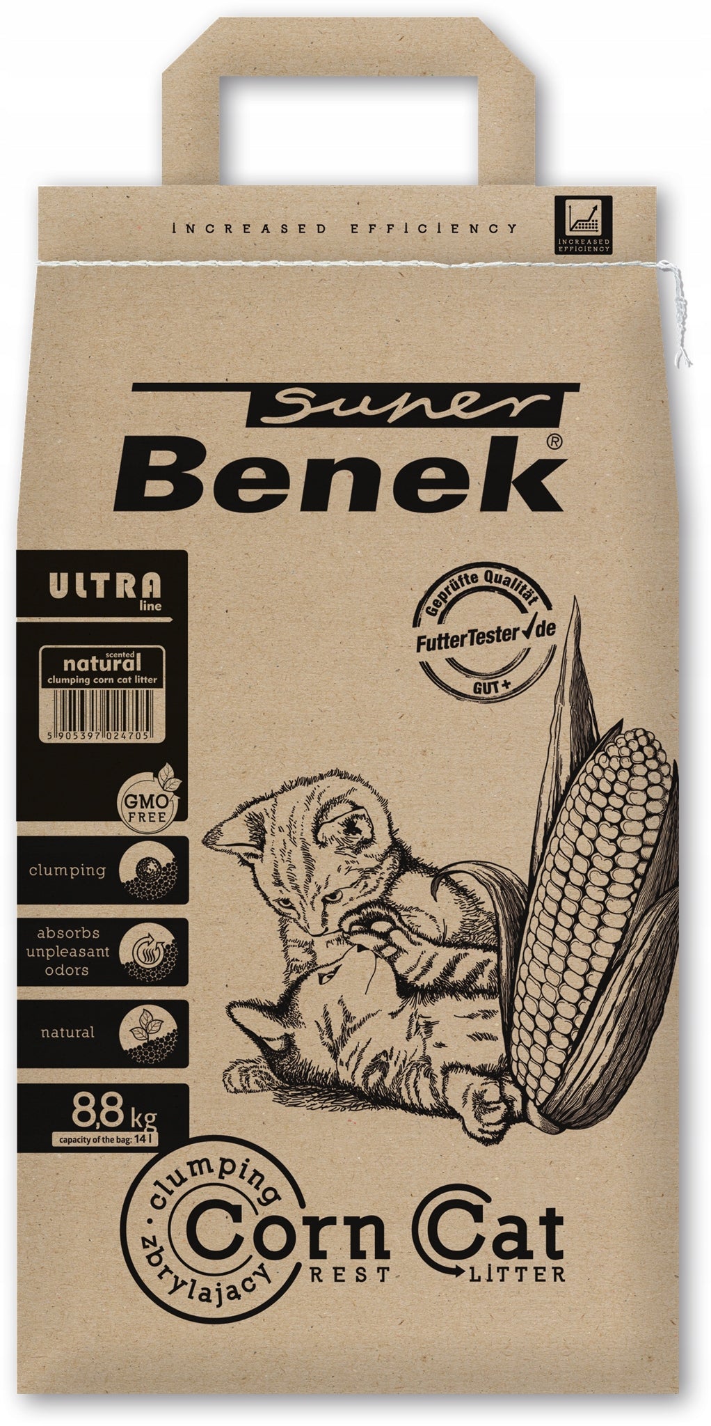Super Benek Corn Cat Ultra 14L Fine Grain Cat Litter Corn Compact Volume 14 l