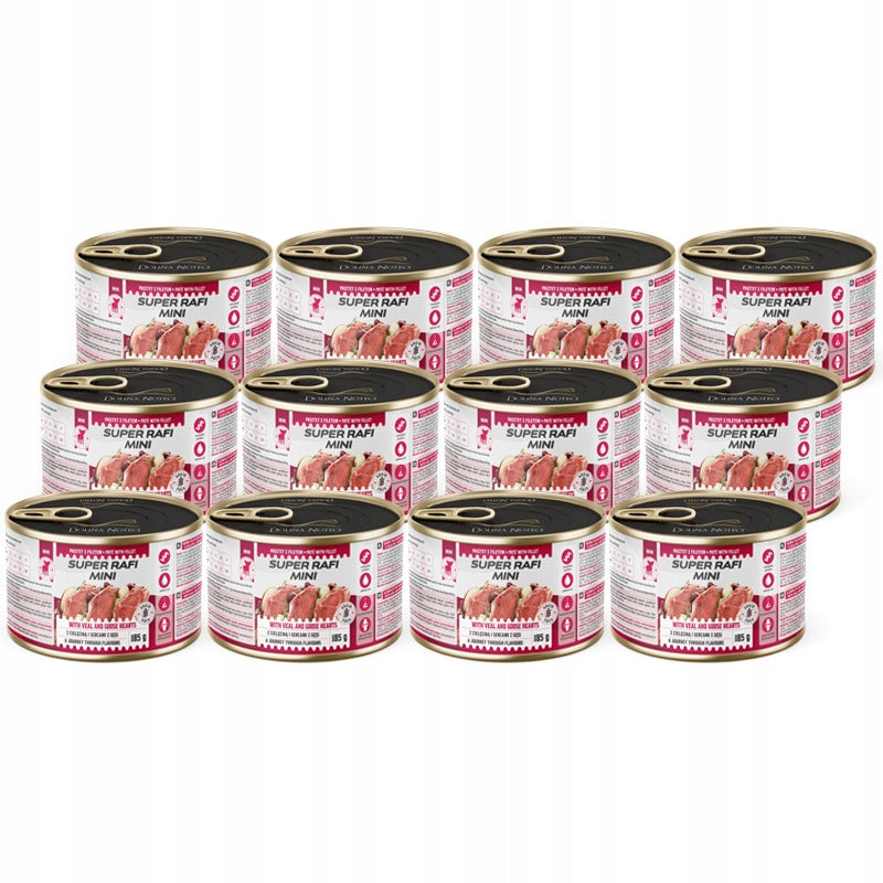 Super Rafi Mini food for small breed dogs veal and goose hearts 12 x 185g