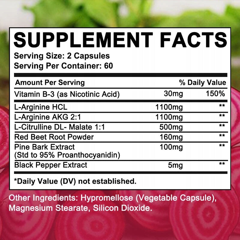 Supplement increasing the level of nitric oxide – L-arginine, L-citrulline and bark Expiration date at least 1 year from the date of purchase